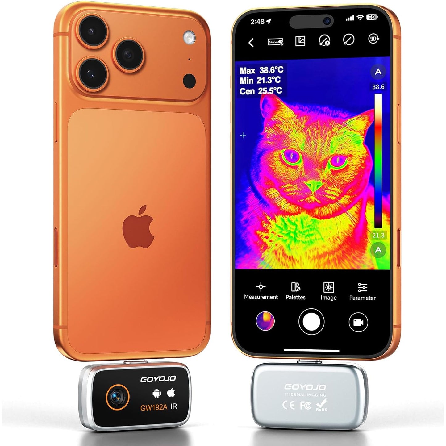 GOYOJO GW192A Thermal Imaging Camera for iPhone 15/16/17 & Android – 192x192 IR Resolution, Water Leak Detection HVAC Electrical Plumbing, Automotive Repair, Home Inspection, DIY-USB-C Infrared Imager.