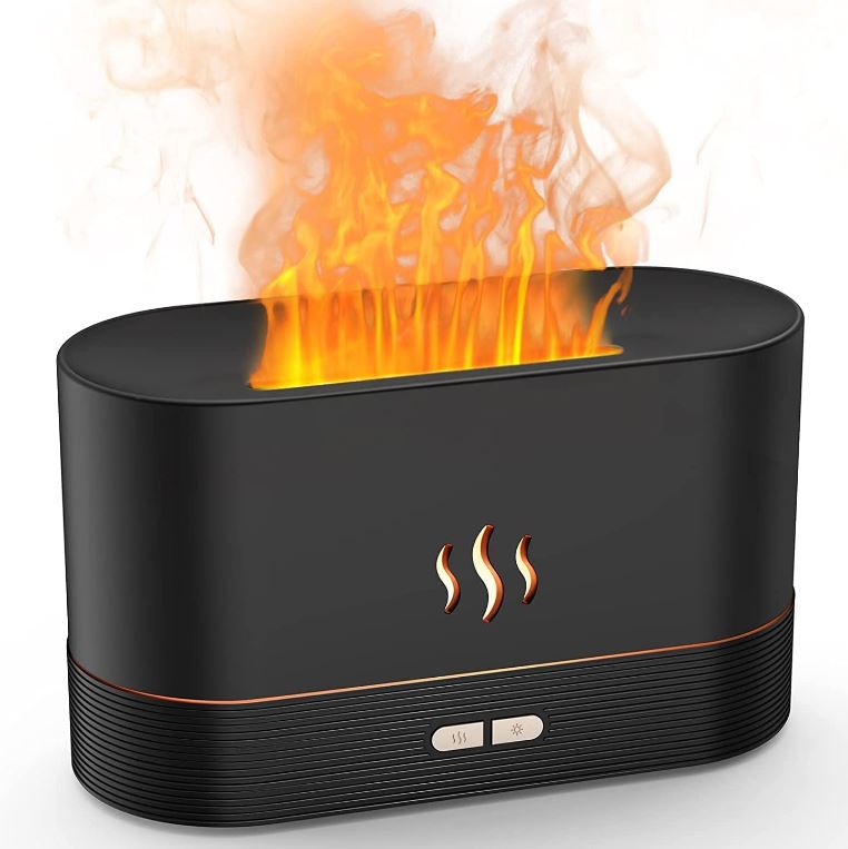 HIVAGI® Essential Oil Diffuser 180ml Aromatherapy Oil Diffuser Ultrasonic Cool Mist Diffuser, 2 Mist Mode Flame Lights for Home Office (Black).