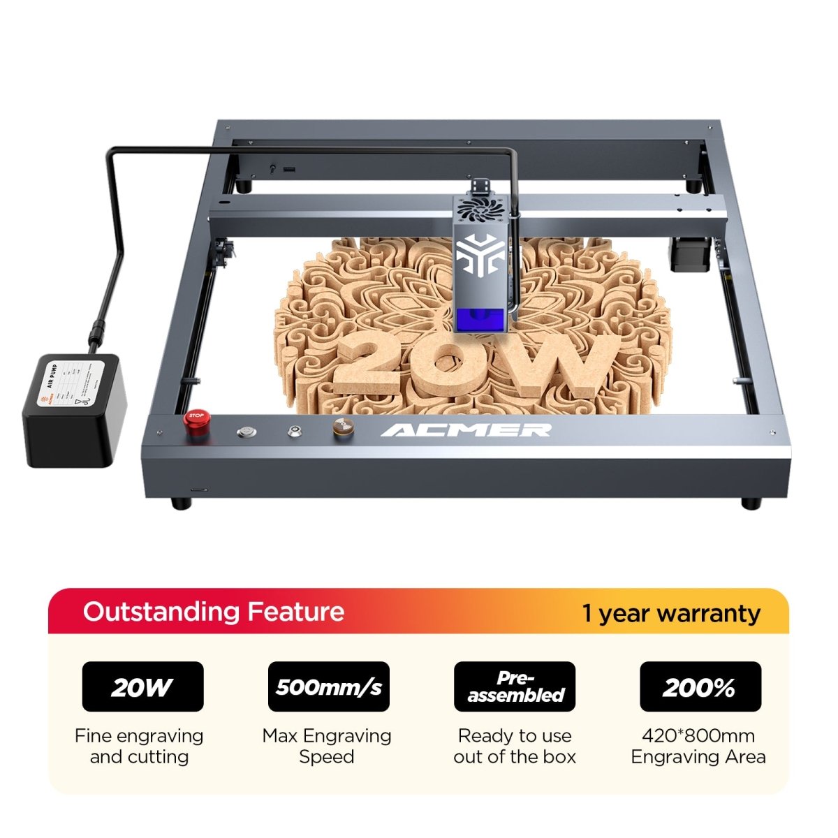 ACMER P2 Laser Engraver & Cutter – 33W/20W/10W High-Precision Industrial CNC Machine (Pre-Assembled).