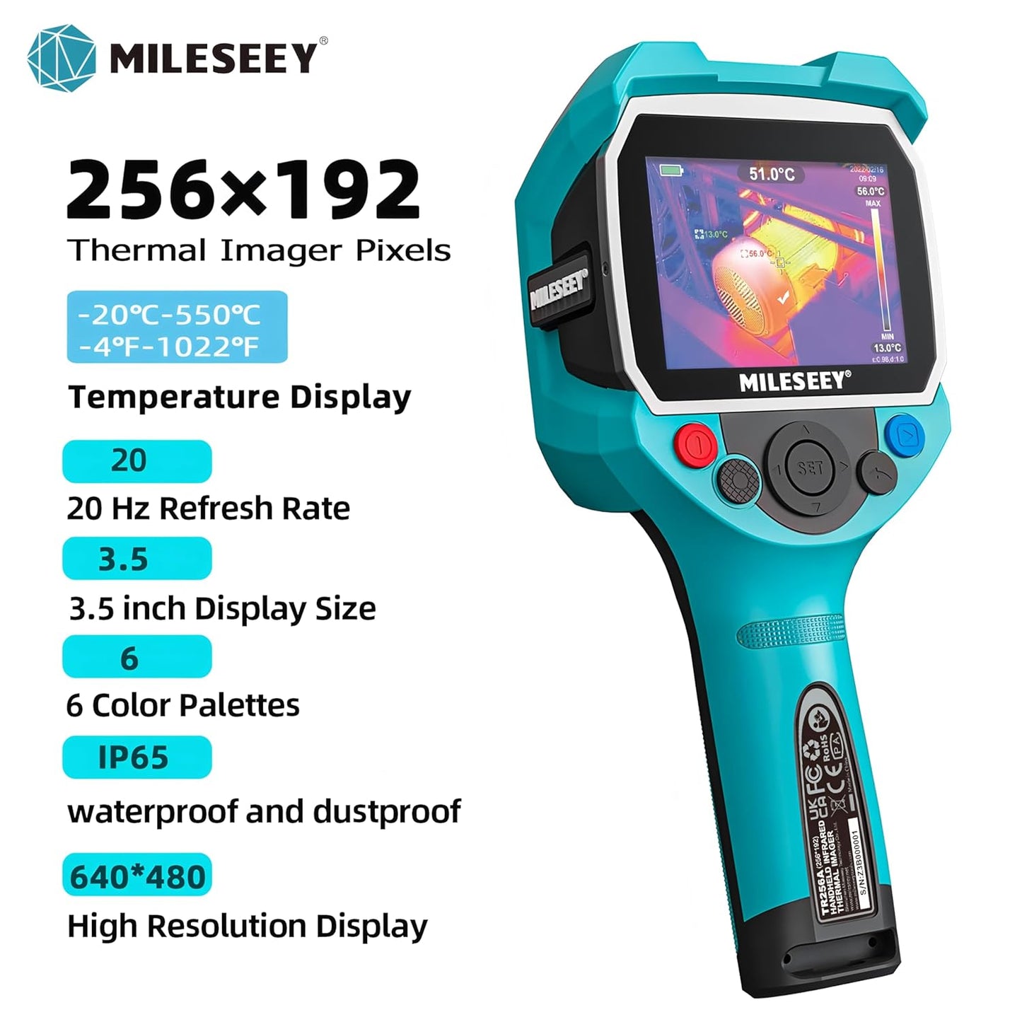 MILESEEY TR256A Thermal Imaging Camera, Handheld 256x192 IR Resolution Thermal Imager with 3.5" Screen, -20°C to 550°C, IP65 Waterproof, Auto Hot/Cold Spot Tracking, 10H Battery Life for HVAC, Electrical, Home Inspection