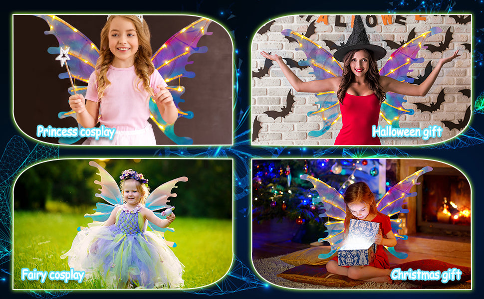 LED Butterfly Wings Costume for Girls - Light Up Princess Cosplay Perfect for Christmas, Festivals, and Birthday Parties. - HIVAGI®