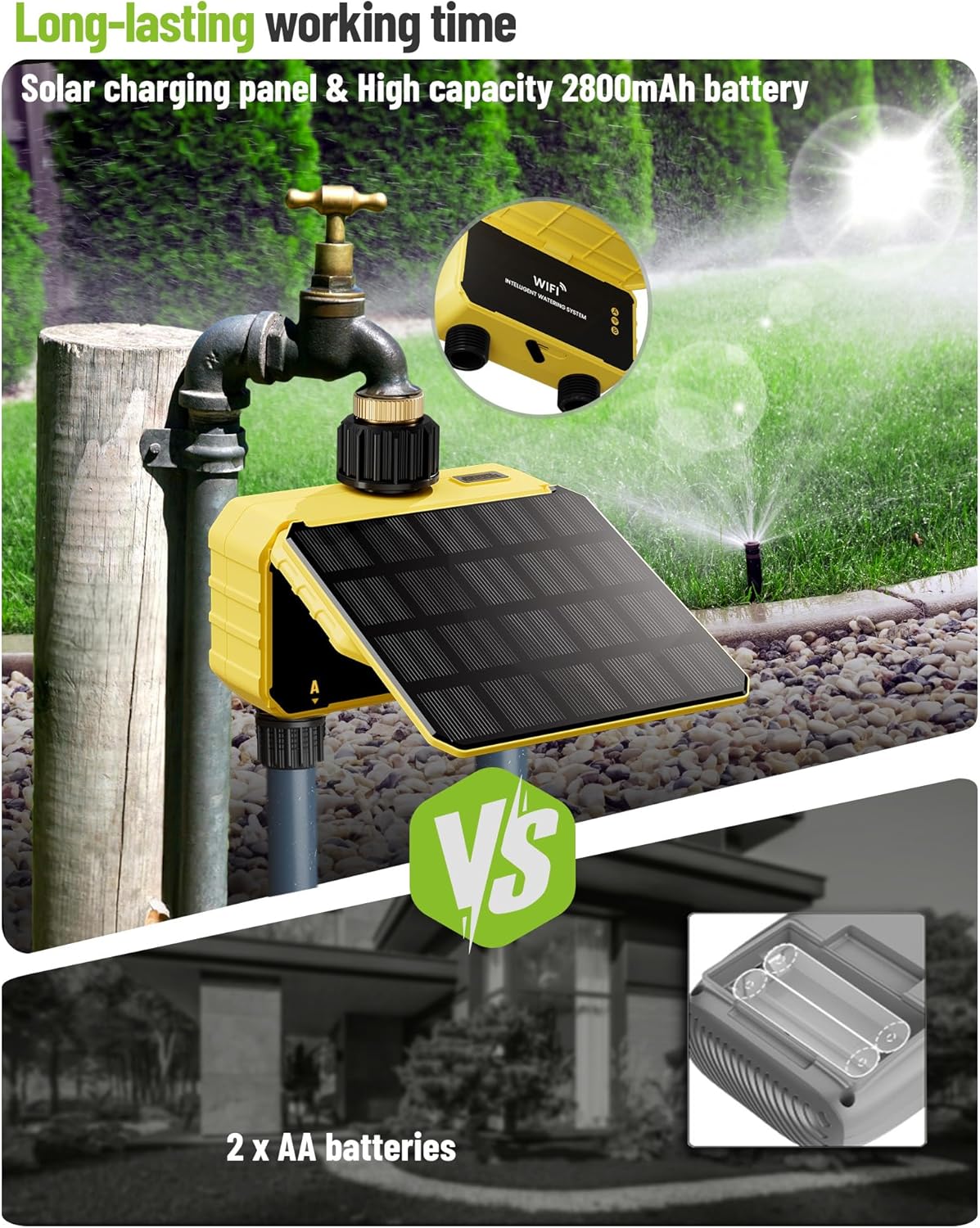 Solar Powered Smart WiFi Water Timer 2 Zone | HIVAGI® Irrigation Controller for Garden.