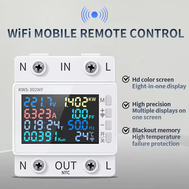 HIVAGI KWS-302WF 63A WiFi Smart Switch Circuit Breaker – 8-in-1 Energy Meter & Protector.