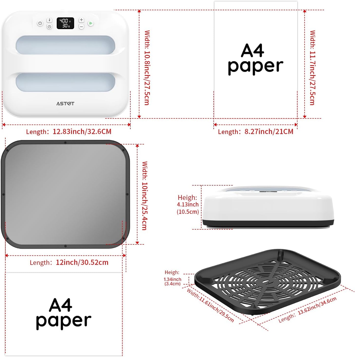 AST&T 12" x 10" Portable Heat Press Machine – Easy DIY T-Shirt, Pillow, Tote Bag & Fabric Printing Press with Auto Shut-Off, Fast Heating & Safe Anti-Overheating Design (White)