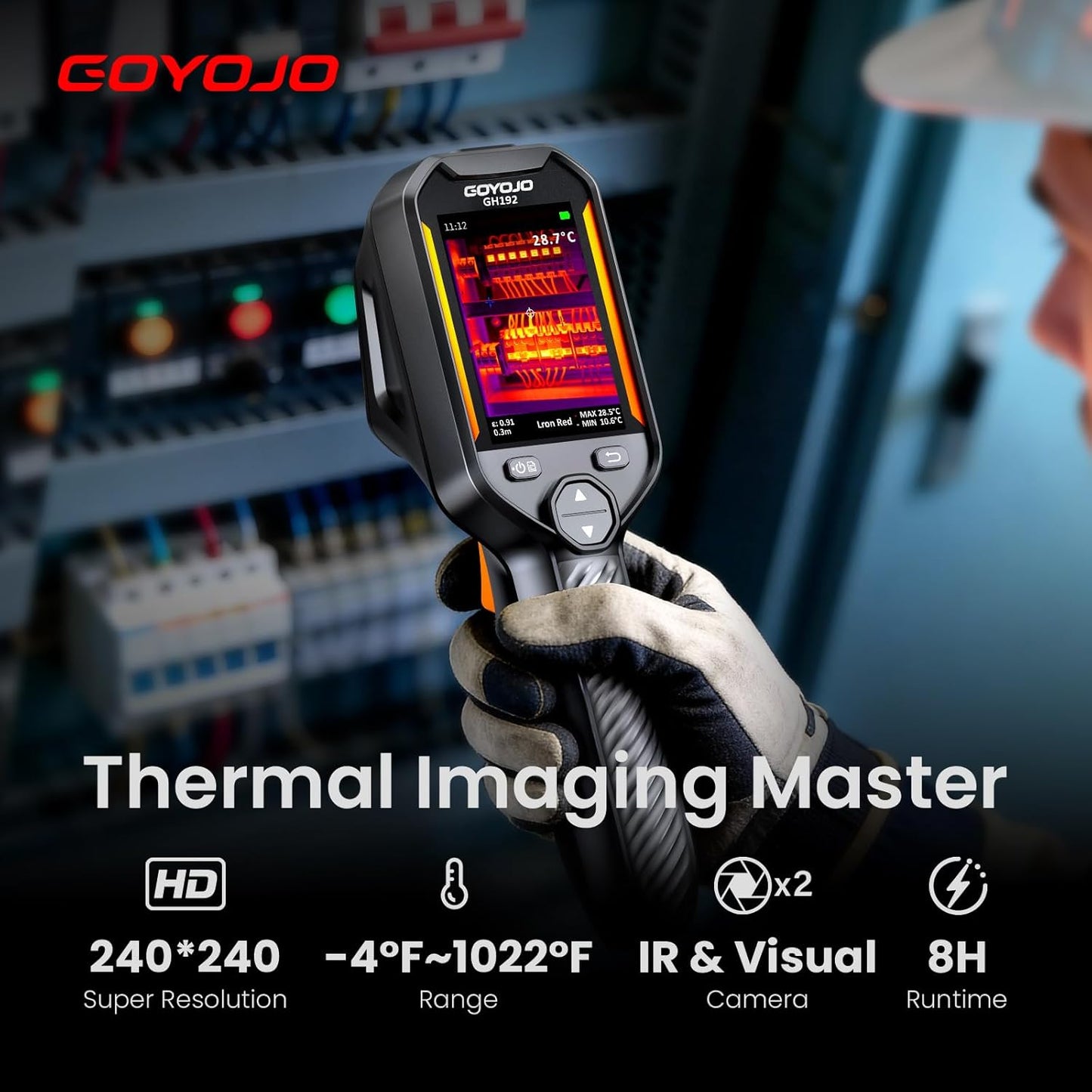 GOYOJO GH192 Handheld Thermal Imaging Camera | 240x240 Super IR Resolution, 25Hz Dual Light Fusion Imager for HVAC, Electrical & Mechanical Inspection