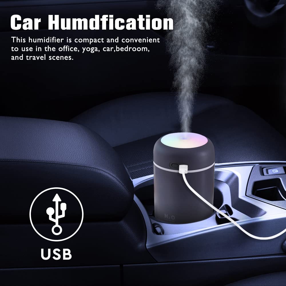 HIVAGI® Colorful Cool Mini Humidifiers with LED Night Light, USB 300ml Mist Humidifiers for Car Office Room Bedroom. - HIVAGI®