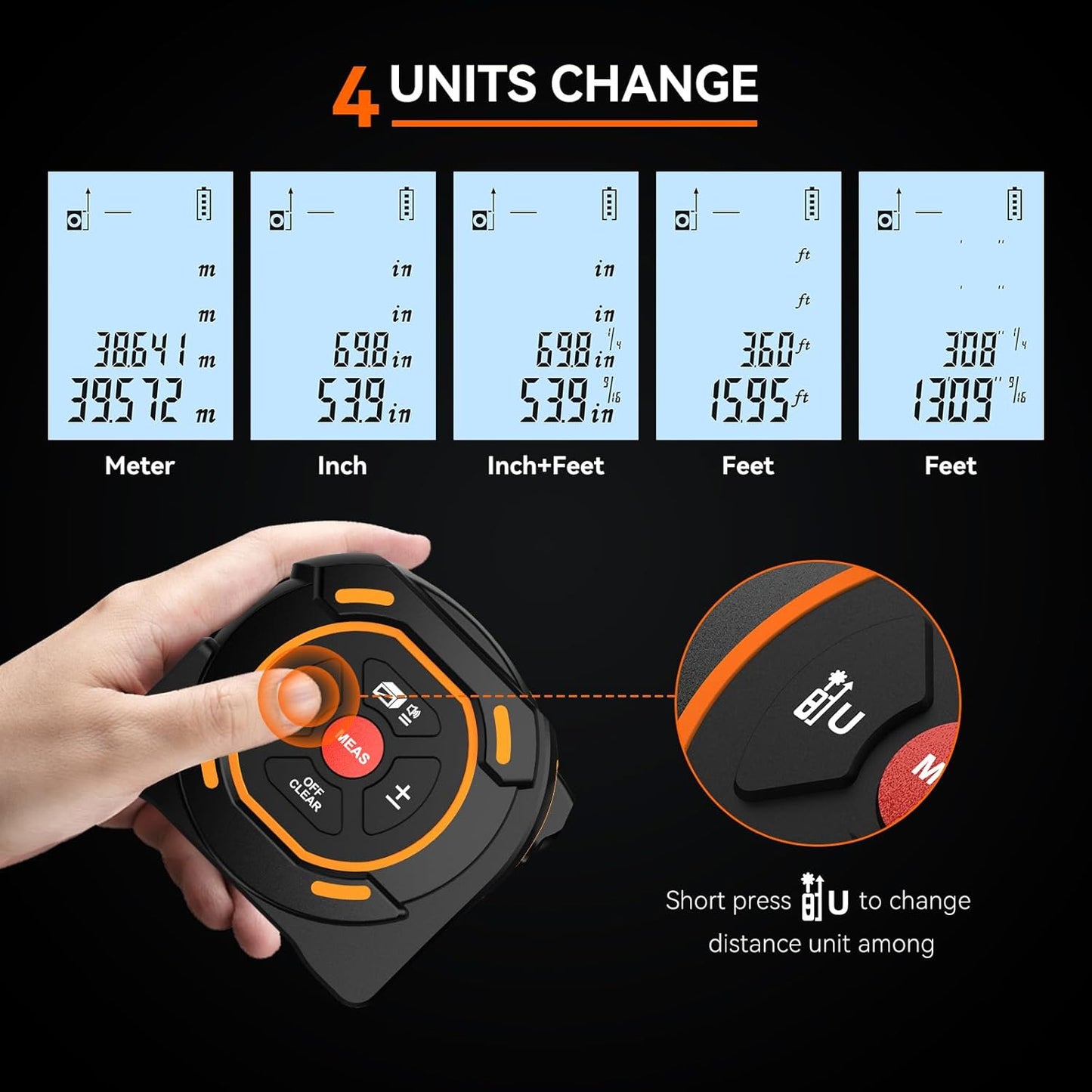GOYOJO 2-in-1 Digital Laser Tape Measure - 131ft Laser & 16ft Auto-Lock Tape - Type-C Rechargeable, High-Accuracy Measuring Tool with LCD Display.
