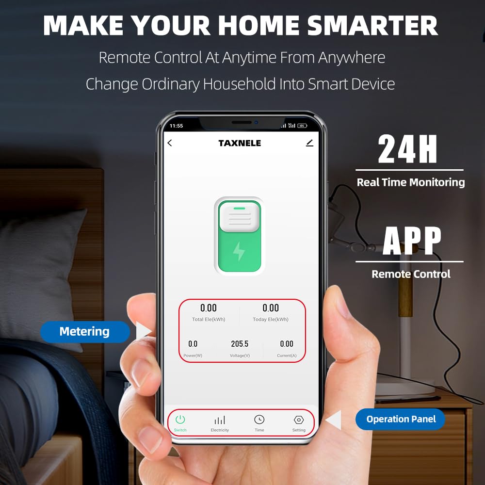 TAXNELE Tuya WiFi Smart Circuit Breaker 1-63A Adjustable | 230V DIN Rail Smart Energy Meter & Power Monitor with Over/Under Voltage Protection | Works with Smart Life, Alexa & Google Home