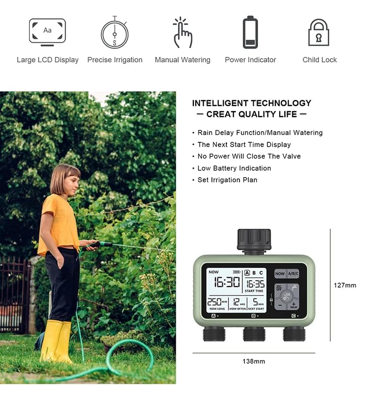 Best Automatic Garden Irrigation Timer with LCD Backlight | 3-Zone Digital Water Controller.