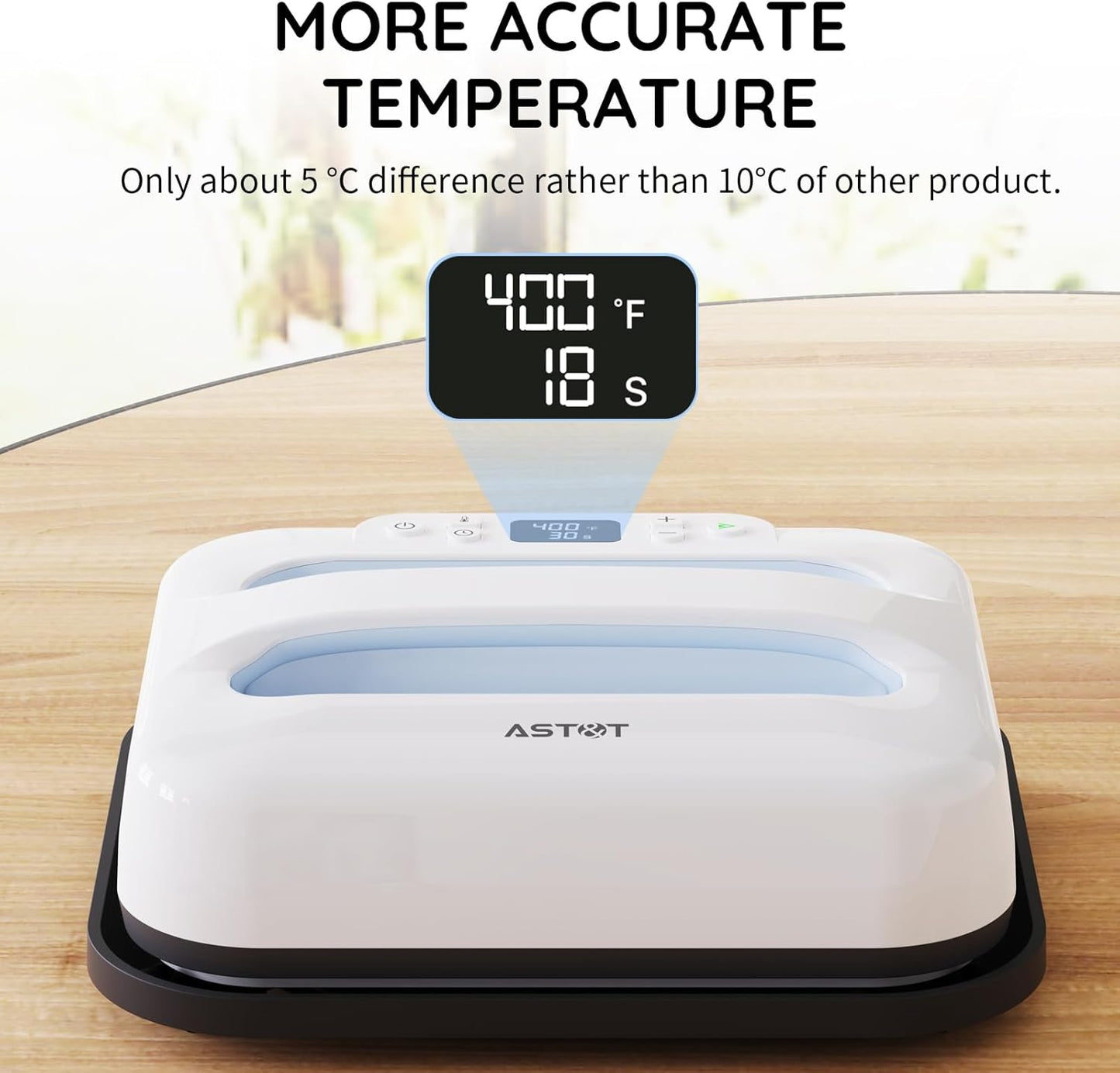 AST&T 12" x 10" Portable Heat Press Machine – Easy DIY T-Shirt, Pillow, Tote Bag & Fabric Printing Press with Auto Shut-Off, Fast Heating & Safe Anti-Overheating Design (White)