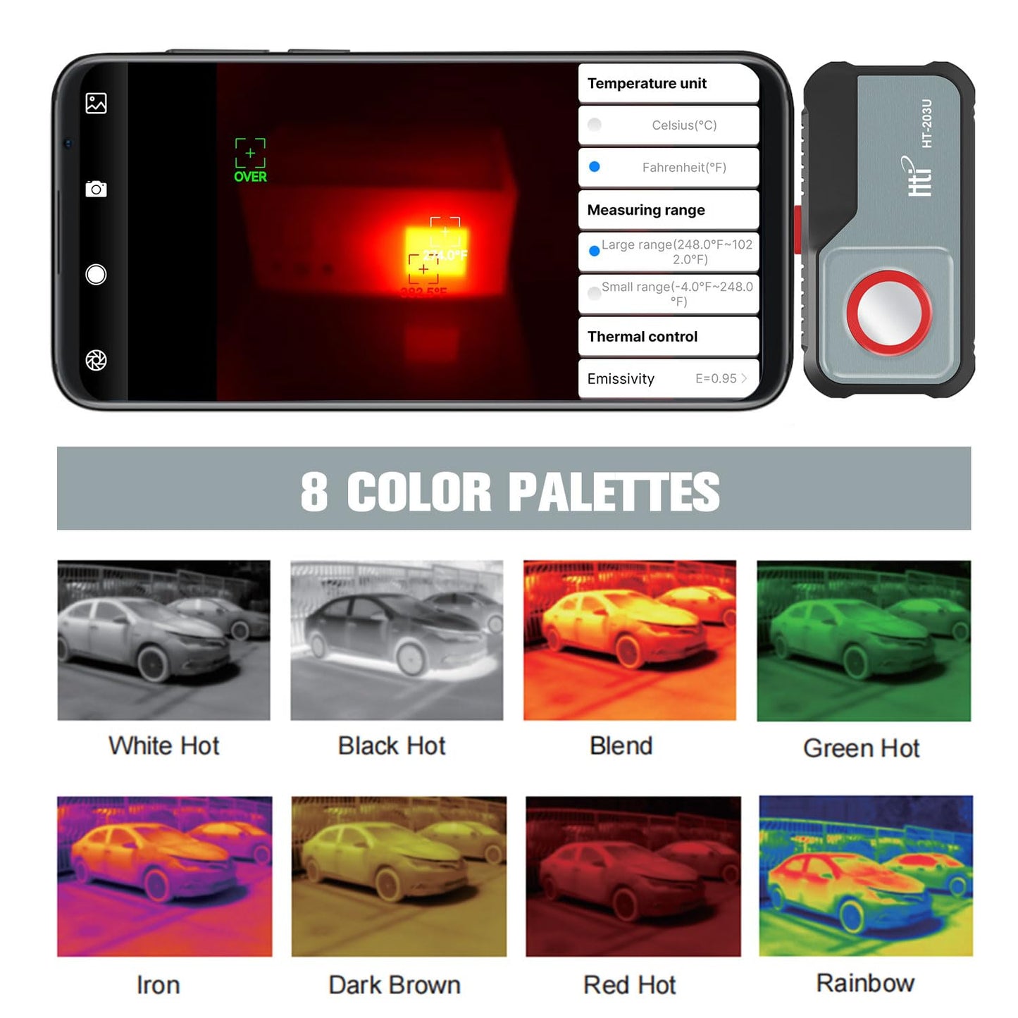 Hti HT-203U Thermal Camera for Android | 256x192 IR Resolution (512x384 Super Res) | 50Hz High Frame Rate Professional Infrared Imager for HVAC, Electrical & Building Inspection