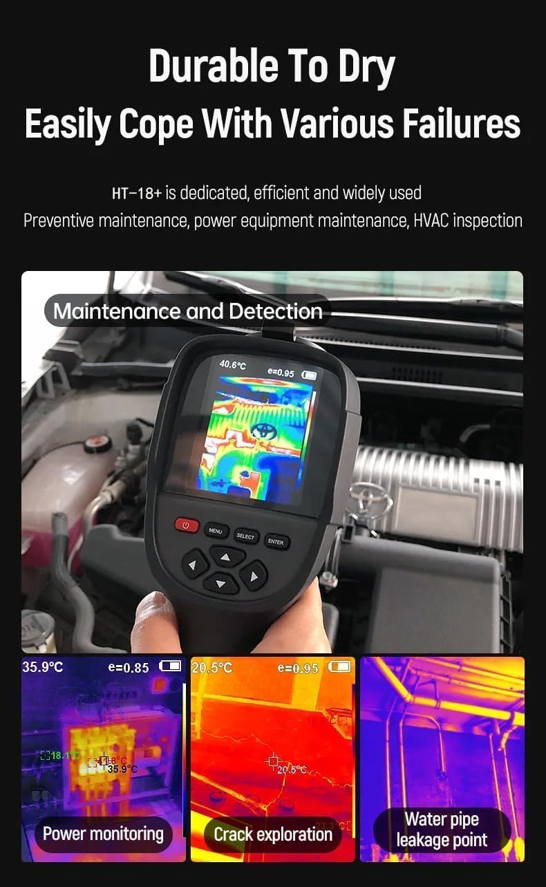 HT-18+ Thermal Imaging Camera 256x192 with Dual-Light Fusion | High-Res Infrared Camera for HVAC, Electrical, Plumbing & Home Inspection | -4°F to 1022°F Range