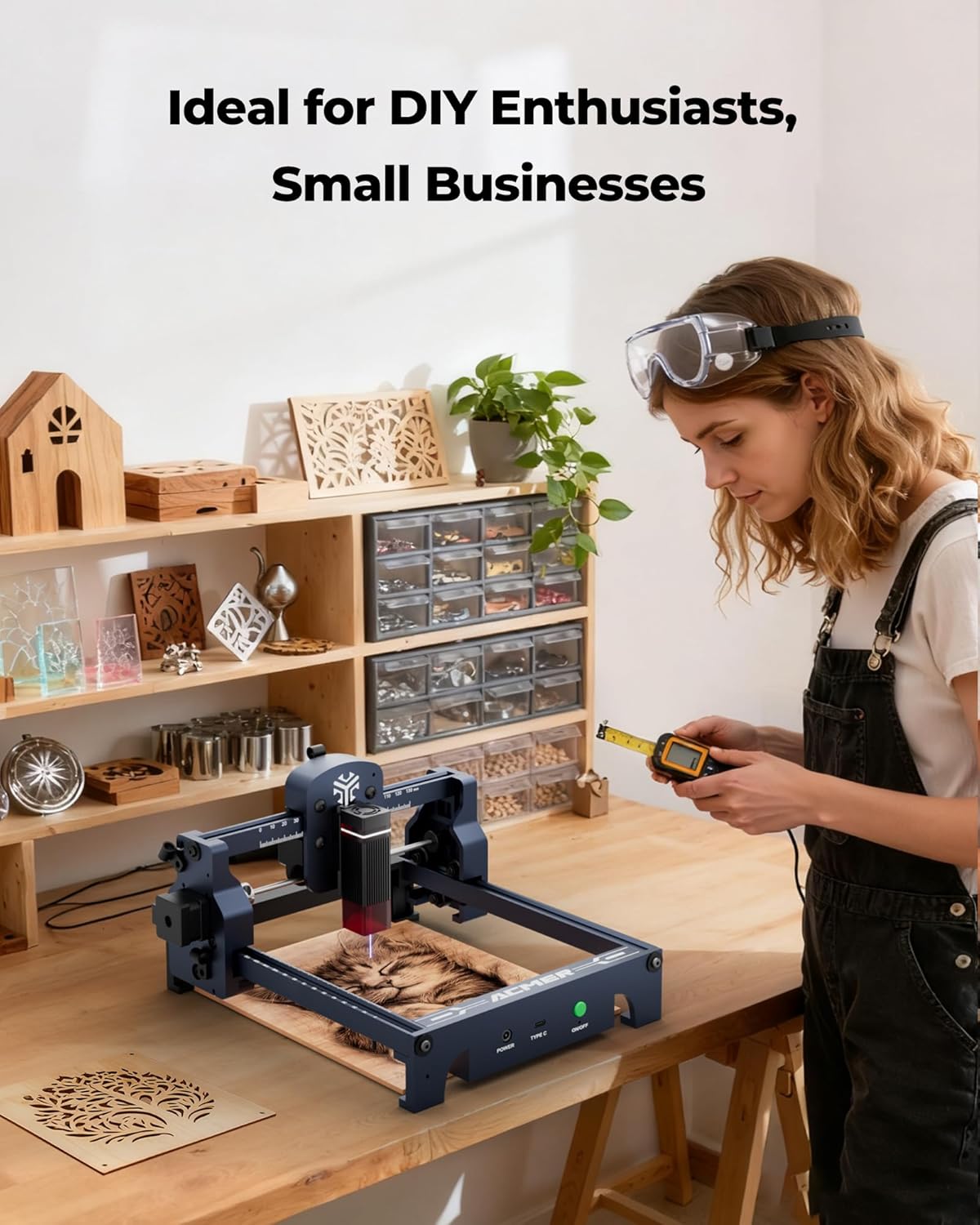 ACMER S1 Laser Engraver 6000mW – High-accuracy wood cutter & engraving machine for DIY, crafts & small business, Engraves wood, acrylic, leather, metal & more.