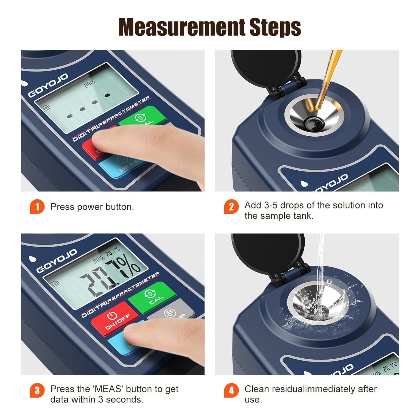 GOYOJO Digital Brix Refractometer 0-55% Range – High Accuracy Sugar Content Meter with ATC for Beer, Wine, Fruit, and Coffee – Handheld Digital Refractometer (GT128)