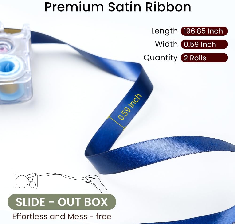 Phomemo A30 P15 Exclusive Decorative Fabric Ribbons (2-Pack) | Personalized Satin Label Tape for Gift Wrapping, Weddings, & DIY Crafts | 12mm x 5m
