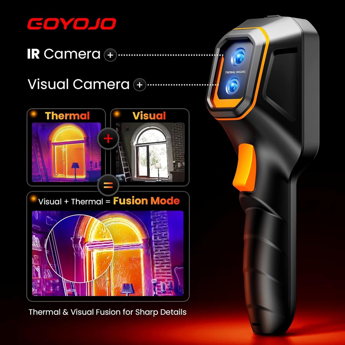 GOYOJO GH340 Thermal Imaging Camera: 640x480 Super Resolution Handheld IR Imager with 2MP Visual Camera, 25Hz Refresh Rate, -4°F to 1022°F | Professional Infrared Camera for Home Inspection, HVAC, & Electrical Leak Detection