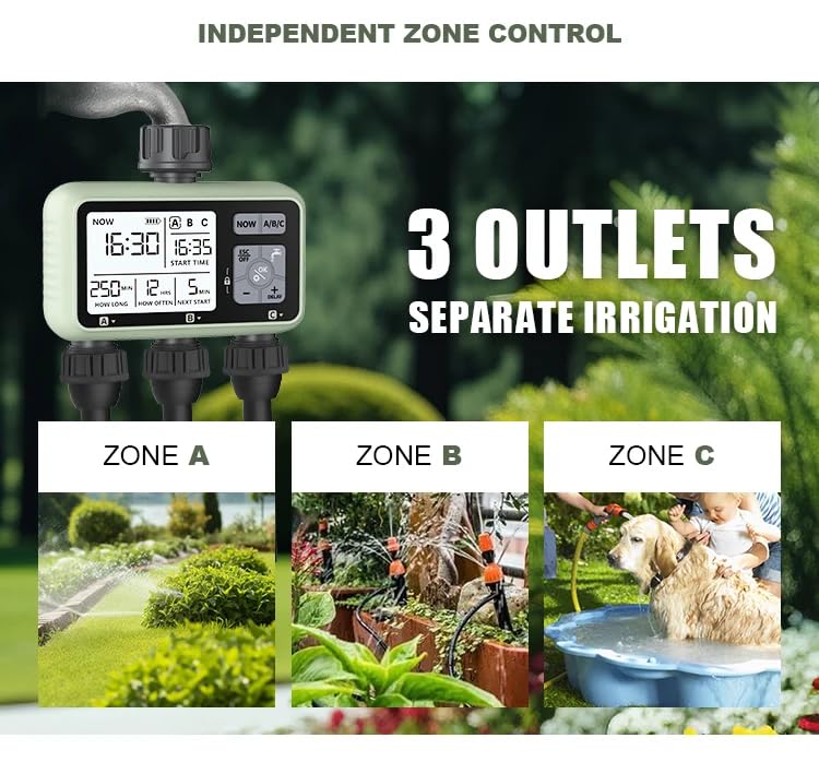 Best Automatic Garden Irrigation Timer with LCD Backlight | 3-Zone Digital Water Controller.