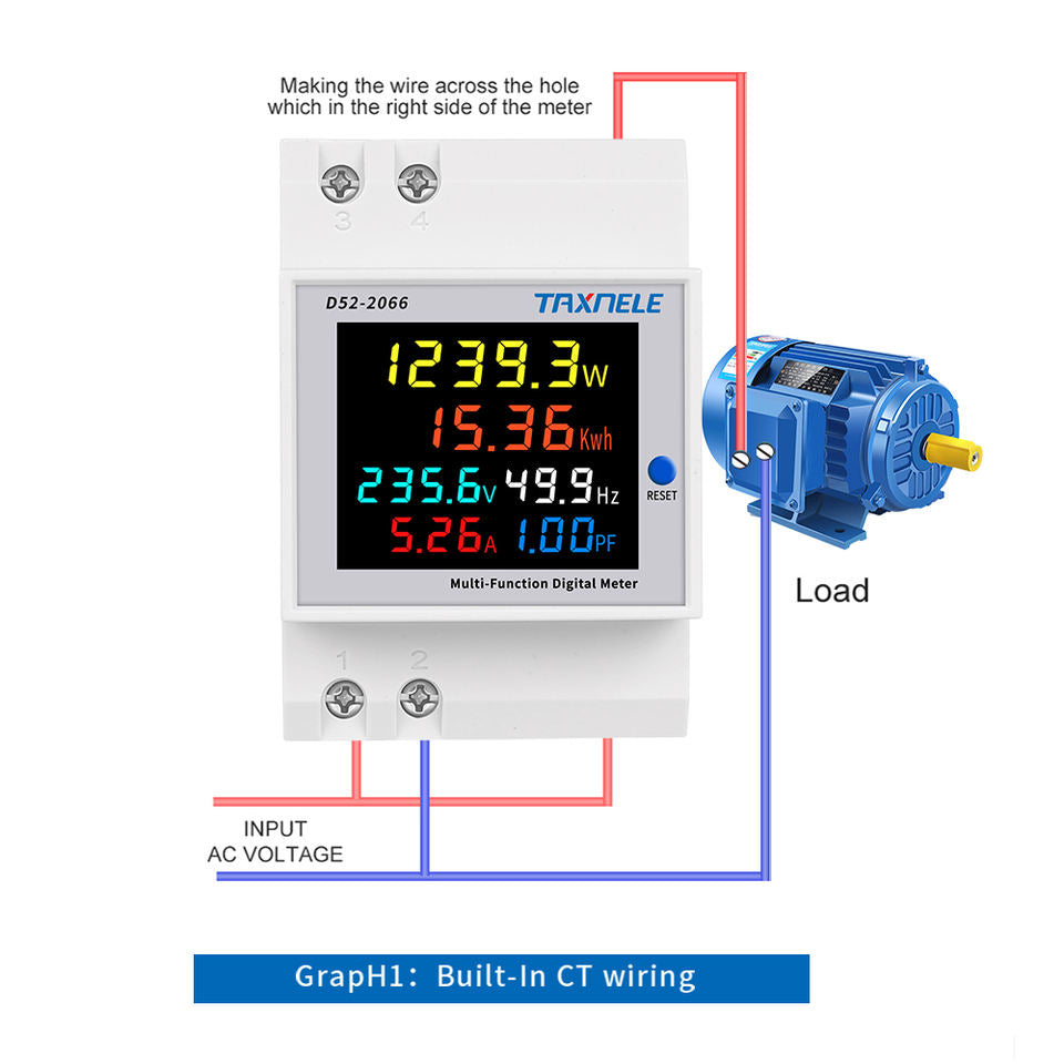 HIVAGI® Single Phase Energy Meter 100A 6-in-1 Power Monitor with LCD Display – AC 40-300V Voltage Current Frequency Active Power Consumption Meter for Home & Industrial Use
