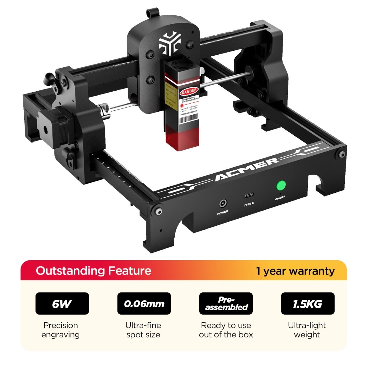 ACMER S1 Laser Engraver 6000mW – High-accuracy wood cutter & engraving machine for DIY, crafts & small business, Engraves wood, acrylic, leather, metal & more.