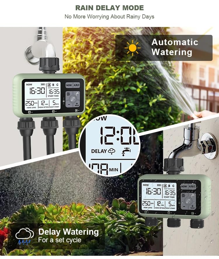 Best Automatic Garden Irrigation Timer with LCD Backlight | 3-Zone Digital Water Controller.