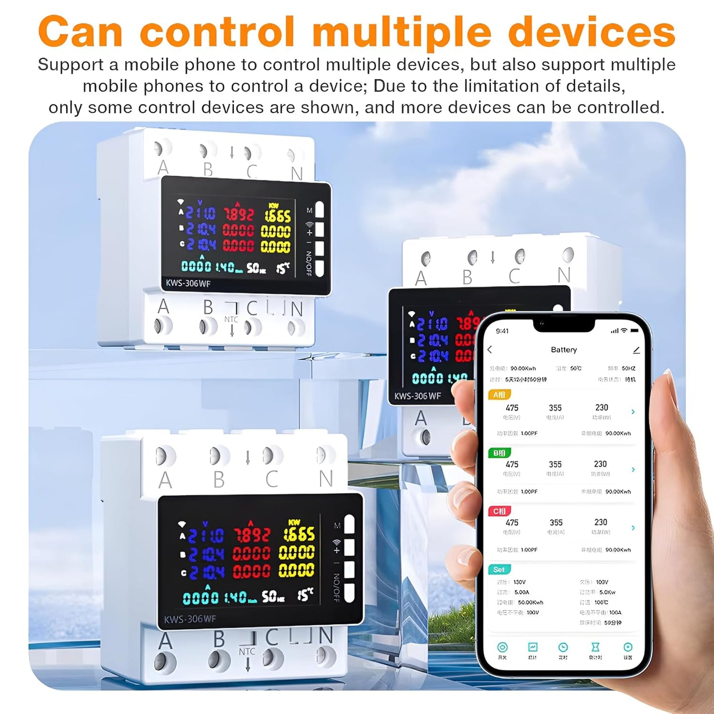 Taxnele 80A 3-Phase WiFi Smart Energy Meter & Circuit Breaker | Tuya Smart Life DIN Rail Voltage, Current & Surge Protection Relay (KWS-306WF).