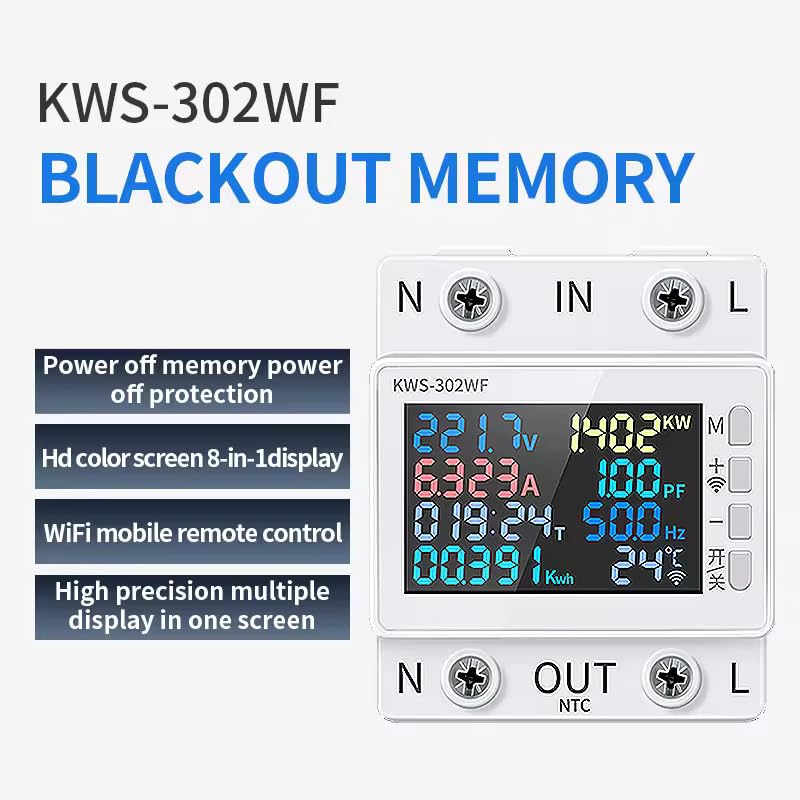 HIVAGI KWS-302WF 63A WiFi Smart Switch Circuit Breaker – 8-in-1 Energy Meter & Protector.