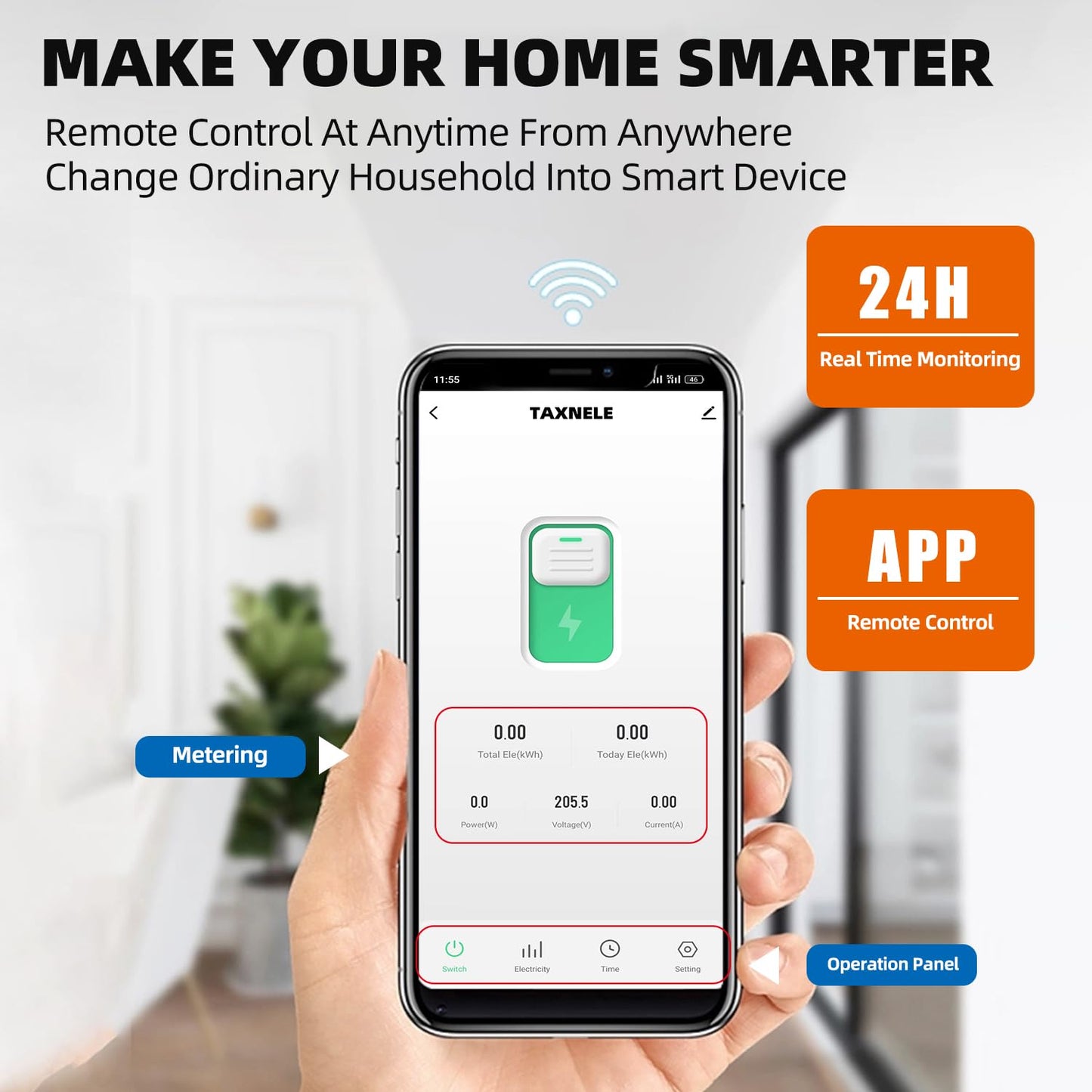Taxnele Tuya WiFi Smart Circuit Breaker 63A 230V | Energy Meter, Voltmeter, Ammeter | Smart Life & Alexa Compatible