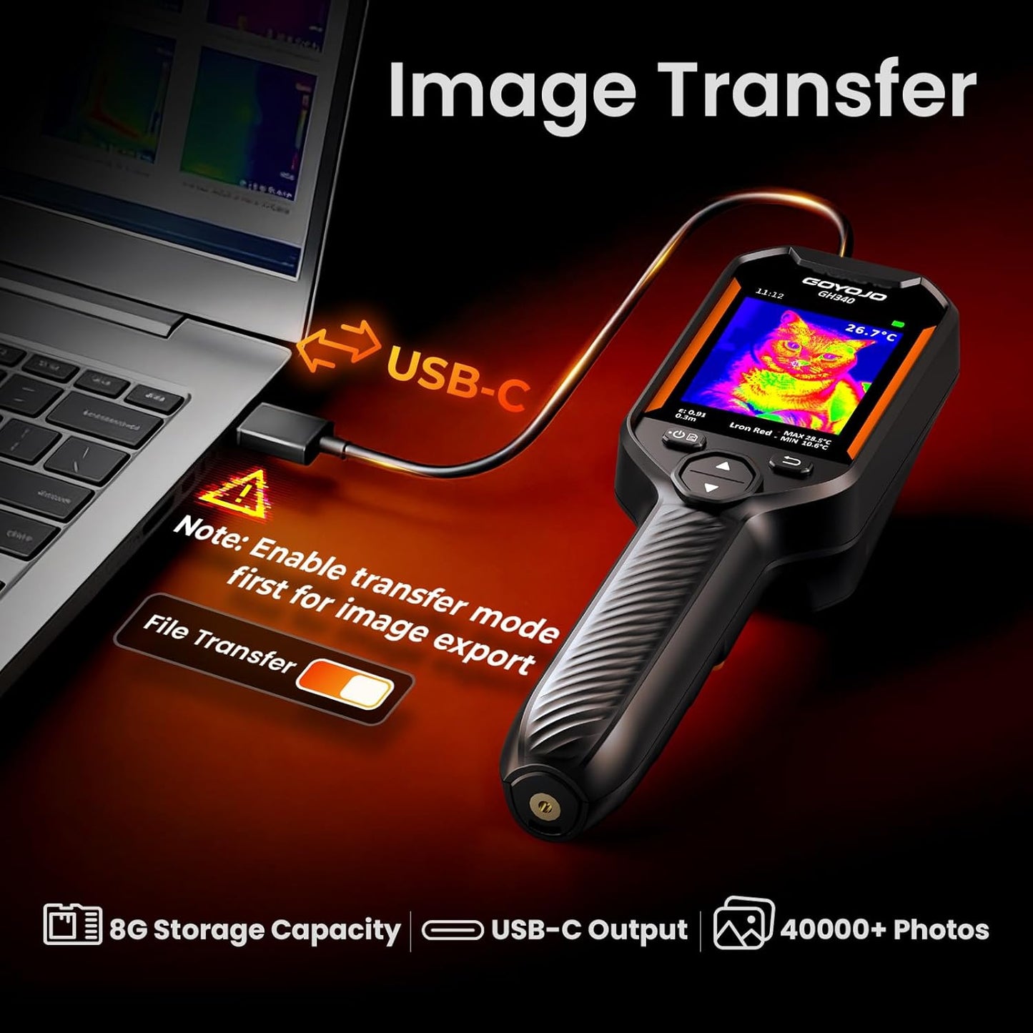 GOYOJO GH340 Thermal Imaging Camera: 640x480 Super Resolution Handheld IR Imager with 2MP Visual Camera, 25Hz Refresh Rate, -4°F to 1022°F | Professional Infrared Camera for Home Inspection, HVAC, & Electrical Leak Detection