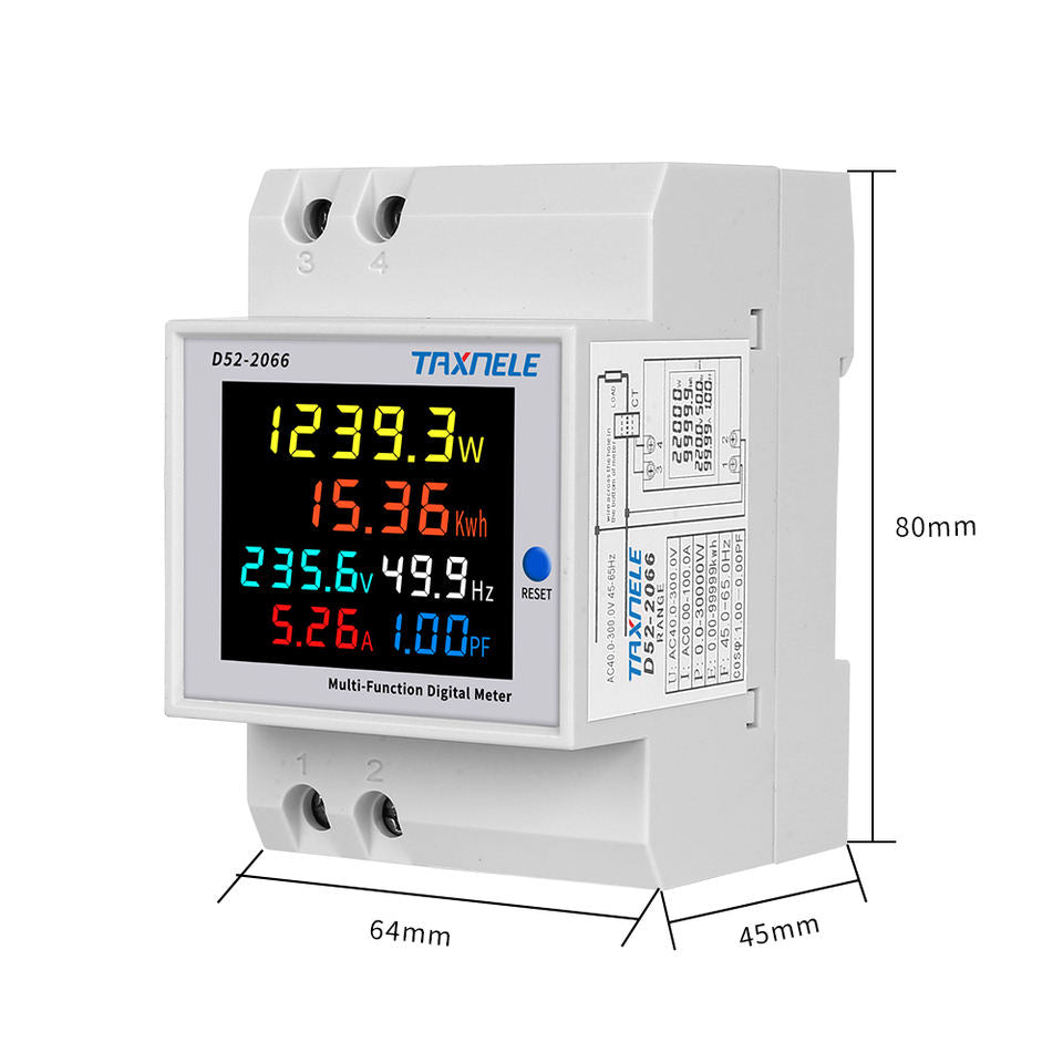 HIVAGI® Single Phase Energy Meter 100A 6-in-1 Power Monitor with LCD Display – AC 40-300V Voltage Current Frequency Active Power Consumption Meter for Home & Industrial Use