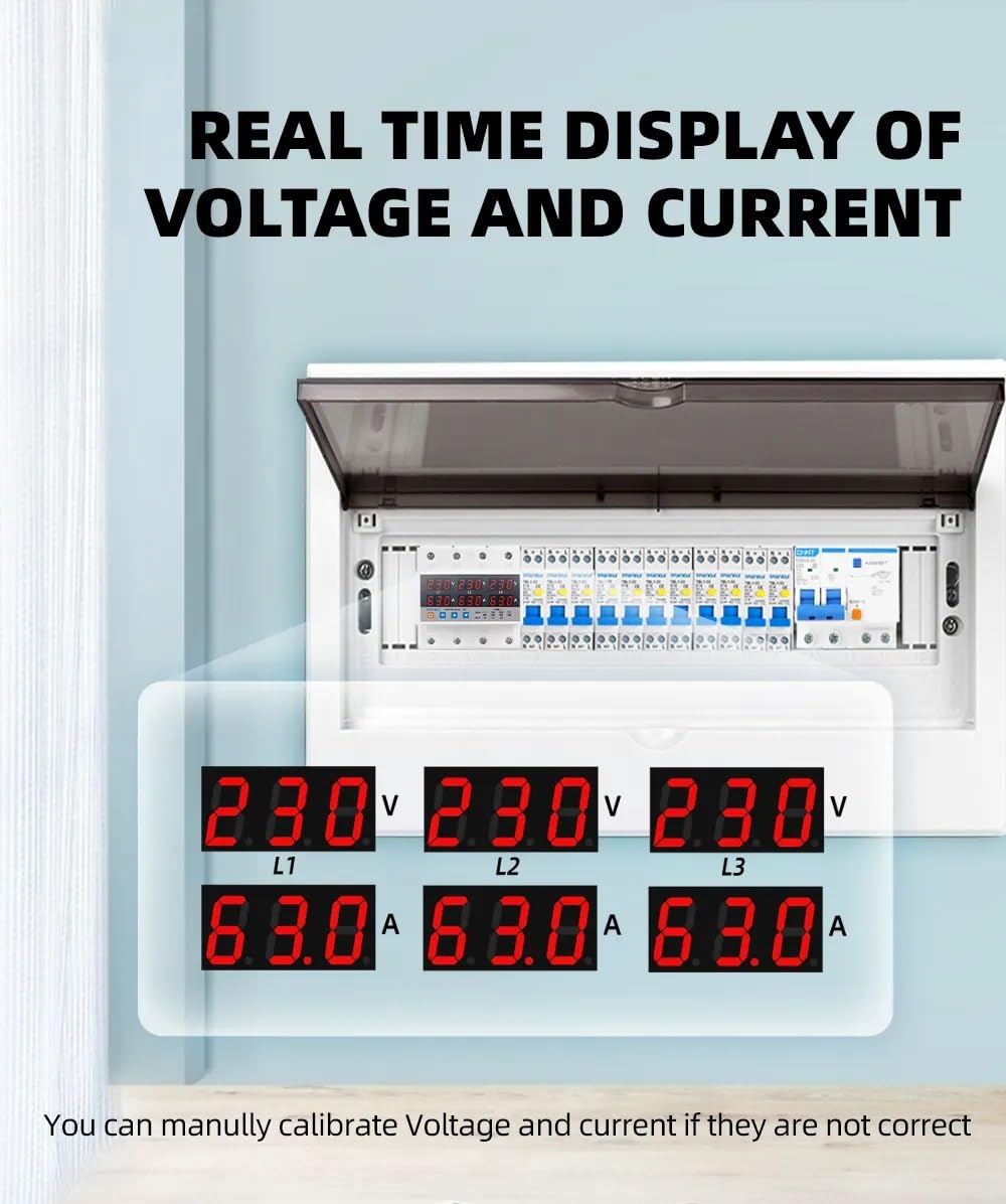 HIVAGI® 100A 3-Phase Voltage & Current Protector | SYNC/ASYNC Modes | Surge, Overload, Phase Loss Protection | Adjustable Over/Under Voltage & Overcurrent.