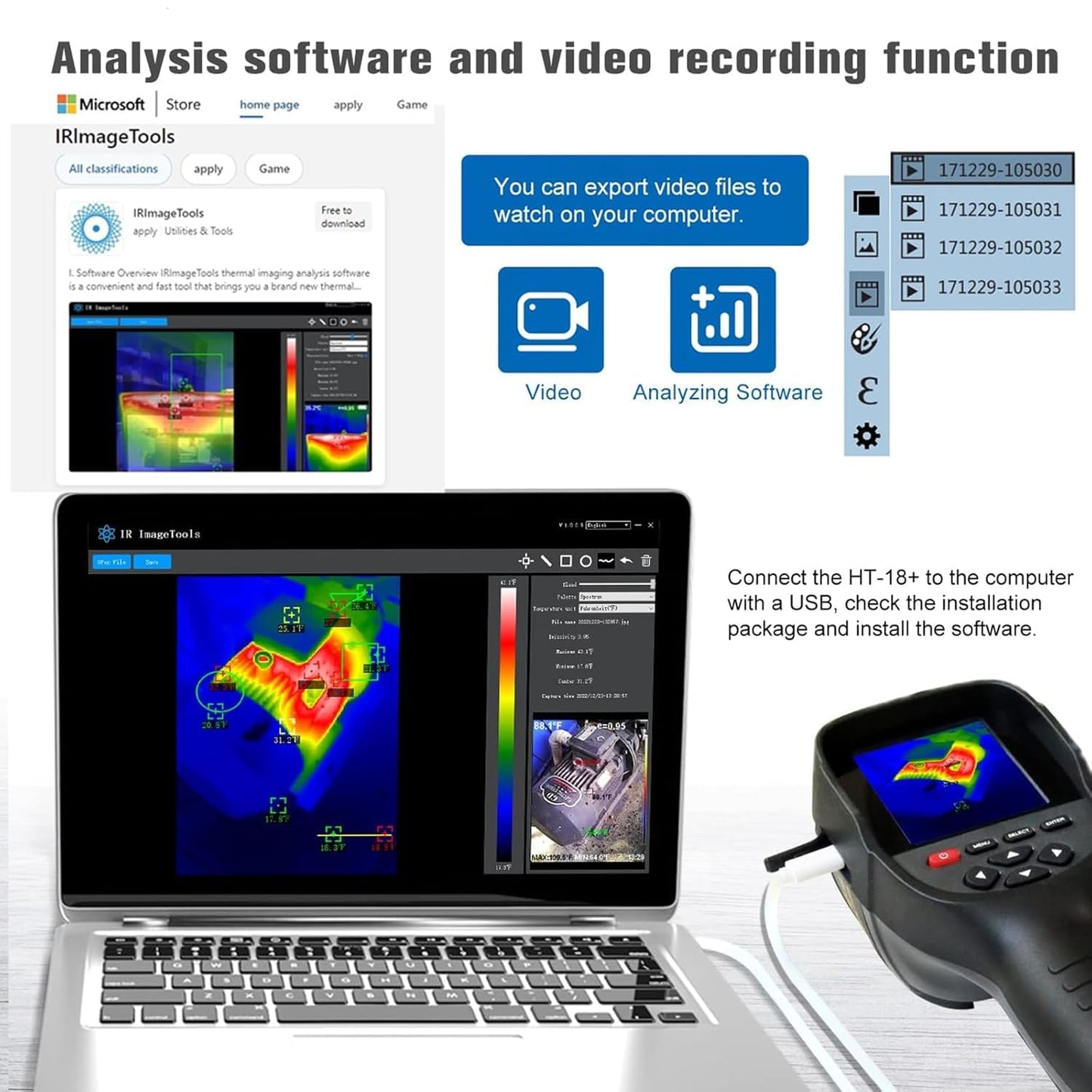 HT-18+ Thermal Imaging Camera 256x192 with Dual-Light Fusion | High-Res Infrared Camera for HVAC, Electrical, Plumbing & Home Inspection | -4°F to 1022°F Range