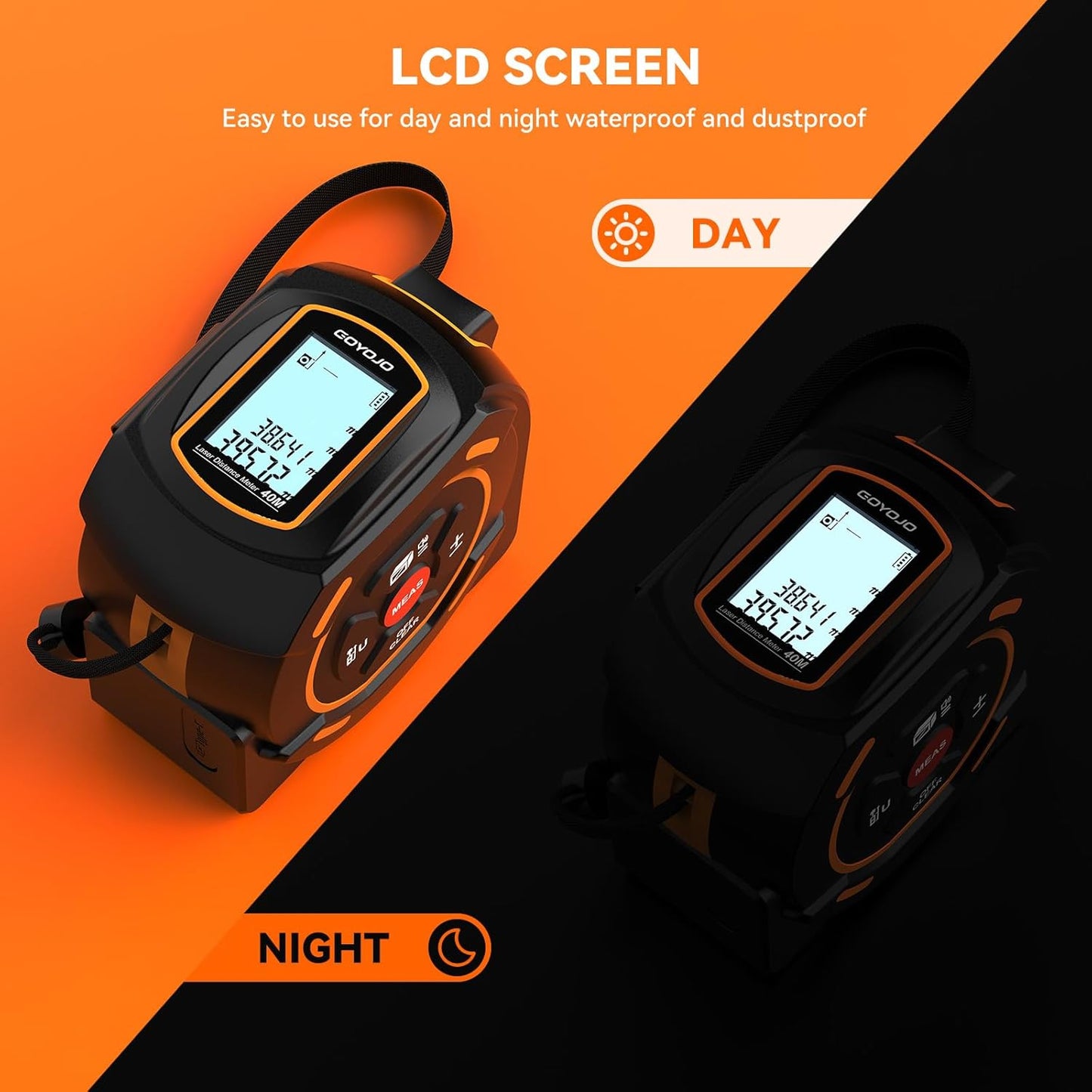 GOYOJO 2-in-1 Digital Laser Tape Measure - 131ft Laser & 16ft Auto-Lock Tape - Type-C Rechargeable, High-Accuracy Measuring Tool with LCD Display.