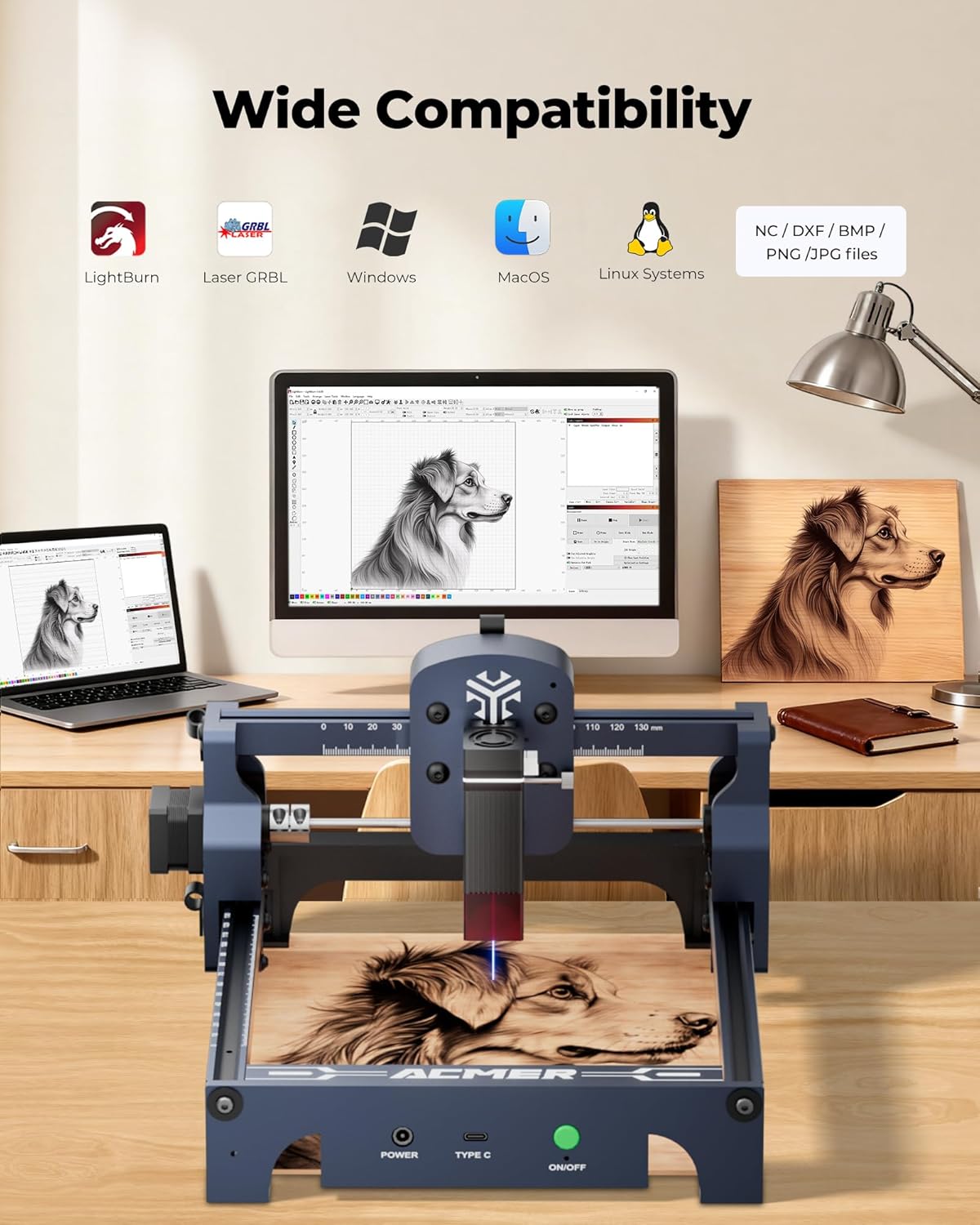 ACMER S1 Laser Engraver 6000mW – High-accuracy wood cutter & engraving machine for DIY, crafts & small business, Engraves wood, acrylic, leather, metal & more.