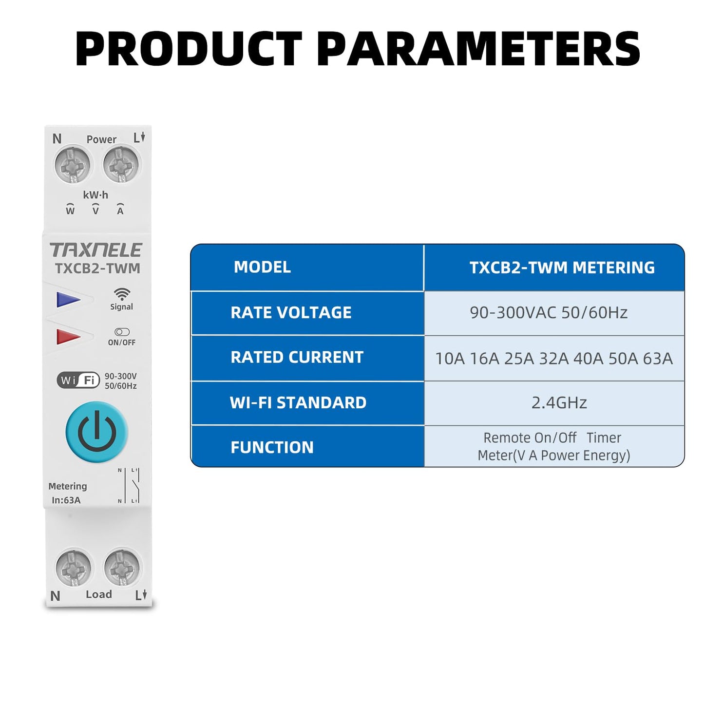 Taxnele Tuya WiFi Smart Circuit Breaker 63A 230V | Energy Meter, Voltmeter, Ammeter | Smart Life & Alexa Compatible