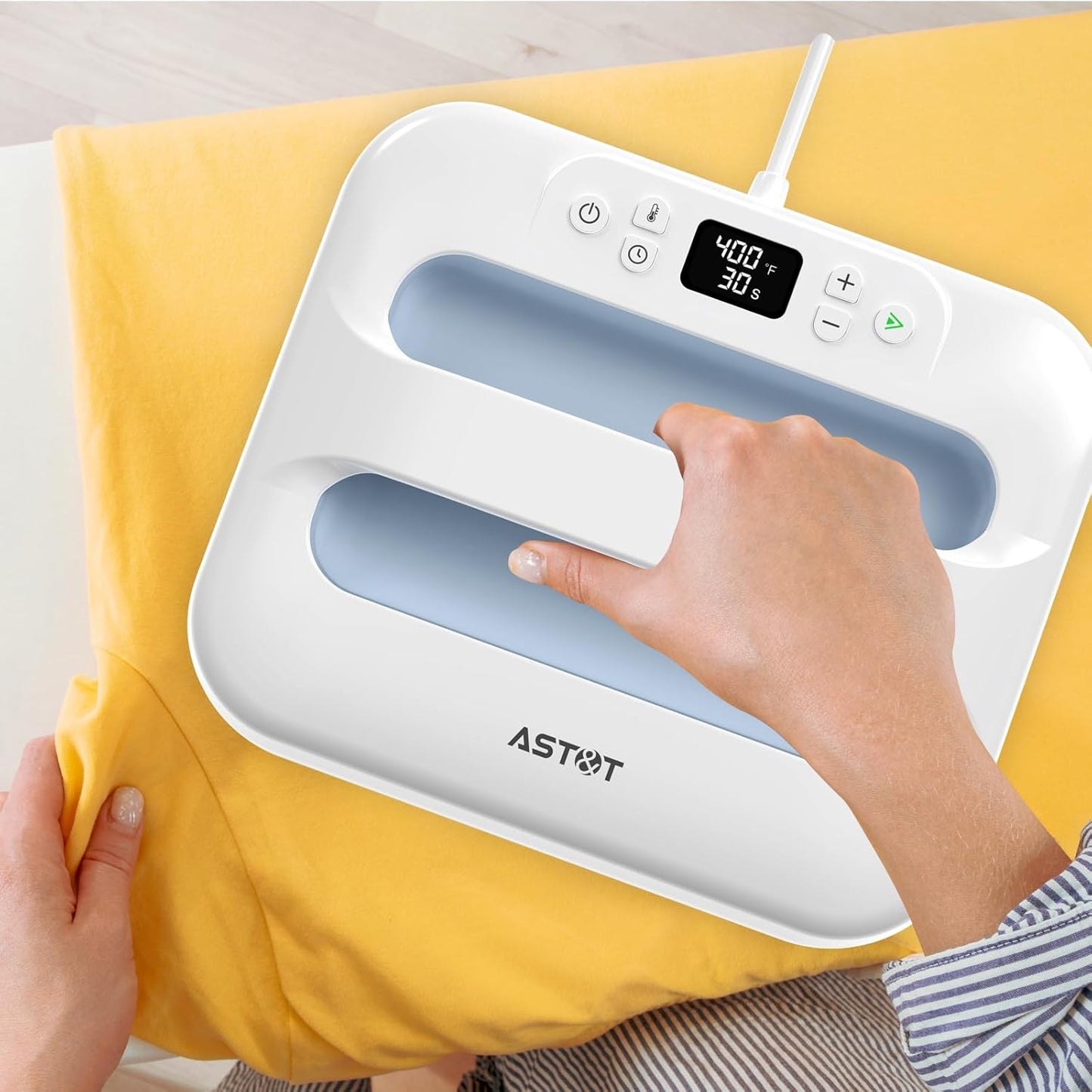 AST&T 12" x 10" Portable Heat Press Machine – Easy DIY T-Shirt, Pillow, Tote Bag & Fabric Printing Press with Auto Shut-Off, Fast Heating & Safe Anti-Overheating Design (White)