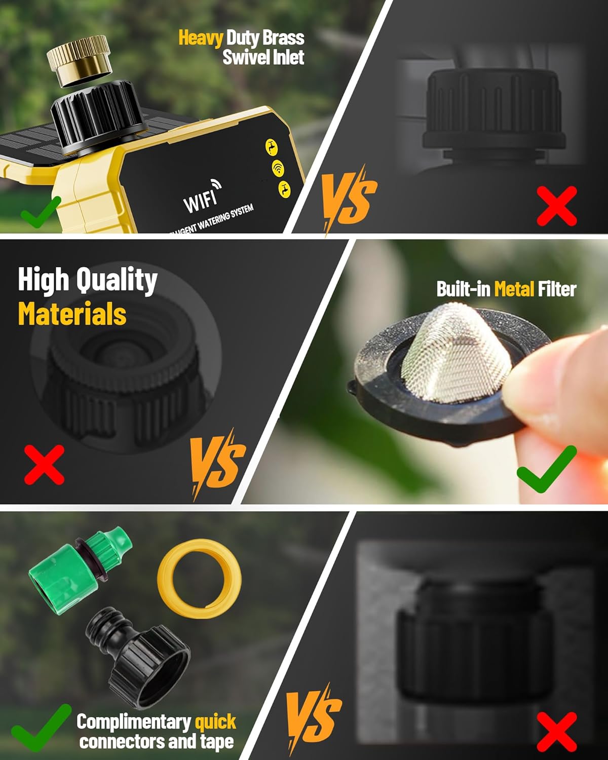 HIVAGI® Smart WiFi Water Timer – Solar + USB-C Powered, Brass Inlet, Alexa/Google Compatible.