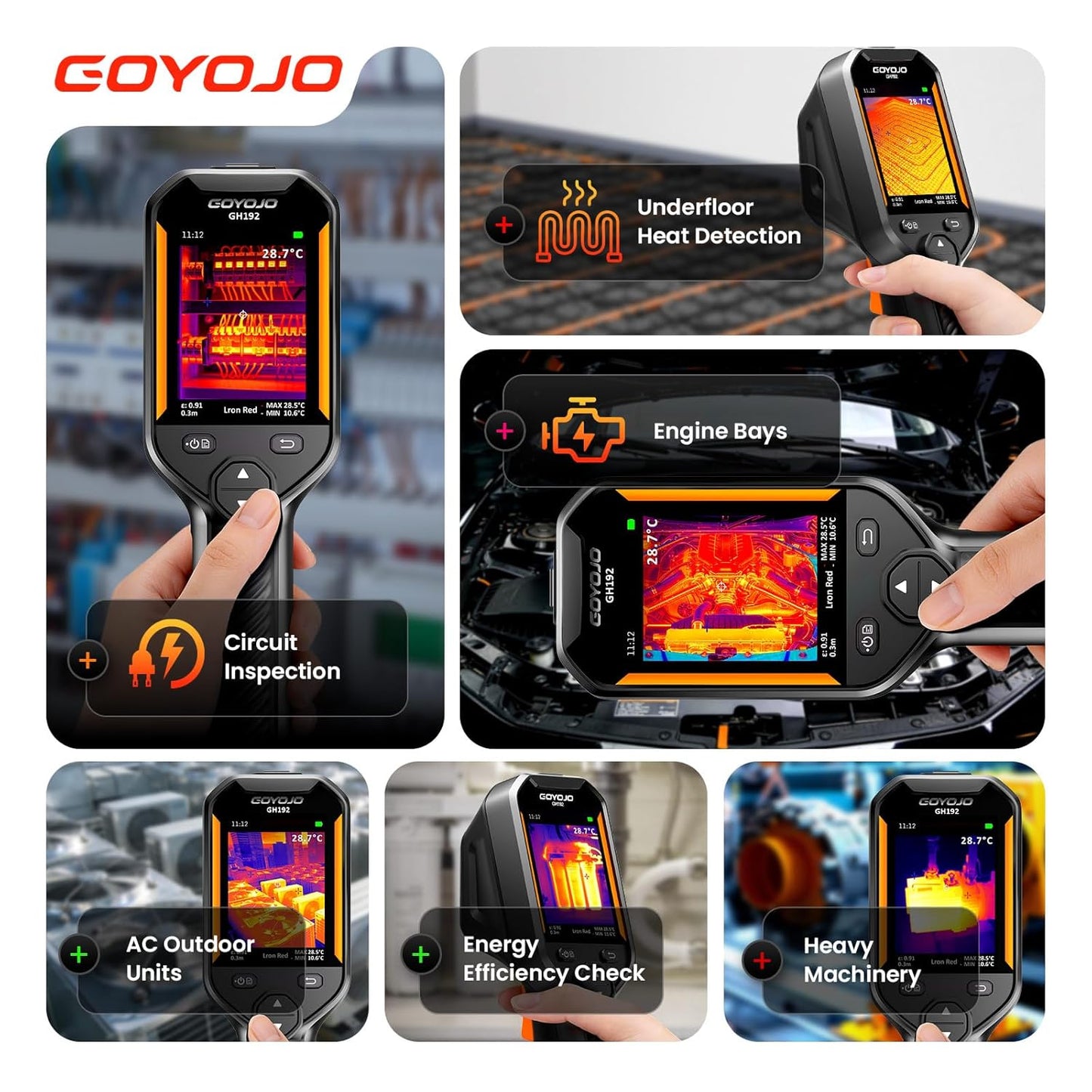 GOYOJO GH192 Handheld Thermal Imaging Camera | 240x240 Super IR Resolution, 25Hz Dual Light Fusion Imager for HVAC, Electrical & Mechanical Inspection