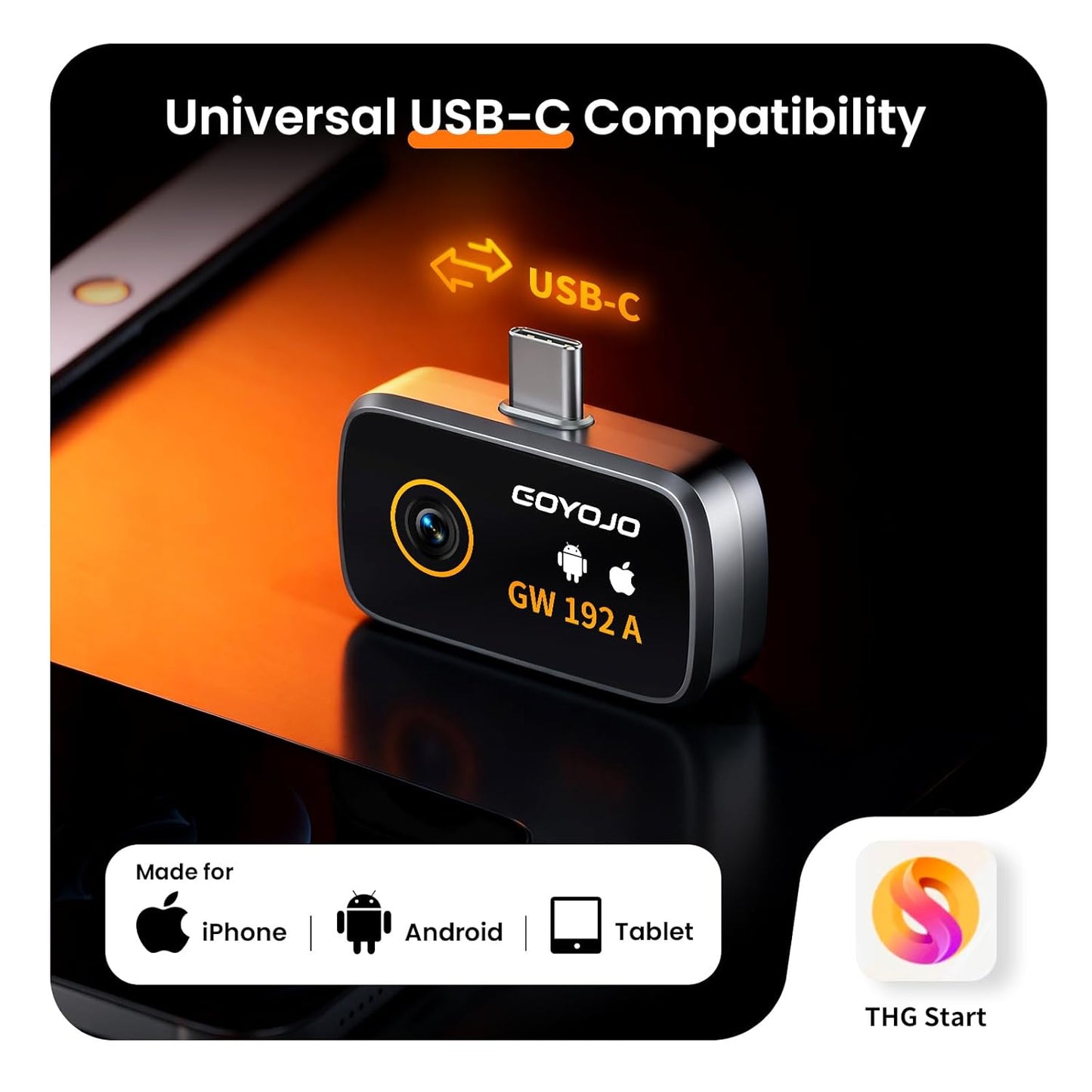 GOYOJO GW192A Thermal Imaging Camera for iPhone 15/16/17 & Android – 192x192 IR Resolution, Water Leak Detection HVAC Electrical Plumbing, Automotive Repair, Home Inspection, DIY-USB-C Infrared Imager.
