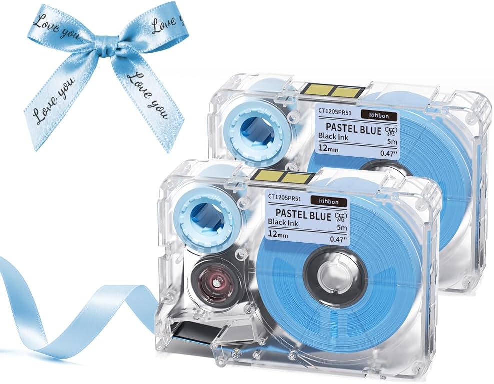 Phomemo A30 P15 Exclusive Decorative Fabric Ribbons (2-Pack) | Personalized Satin Label Tape for Gift Wrapping, Weddings, & DIY Crafts | 12mm x 5m