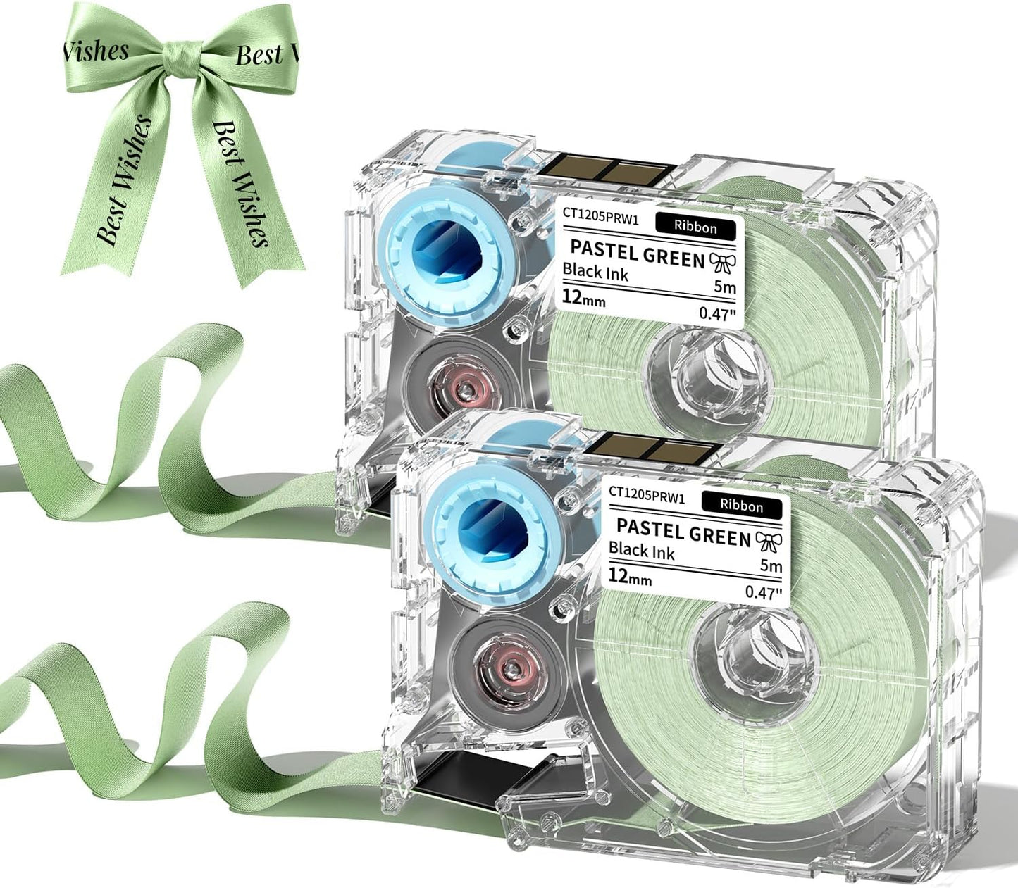 Phomemo A30 P15 Exclusive Decorative Fabric Ribbons (2-Pack) | Personalized Satin Label Tape for Gift Wrapping, Weddings, & DIY Crafts | 12mm x 5m