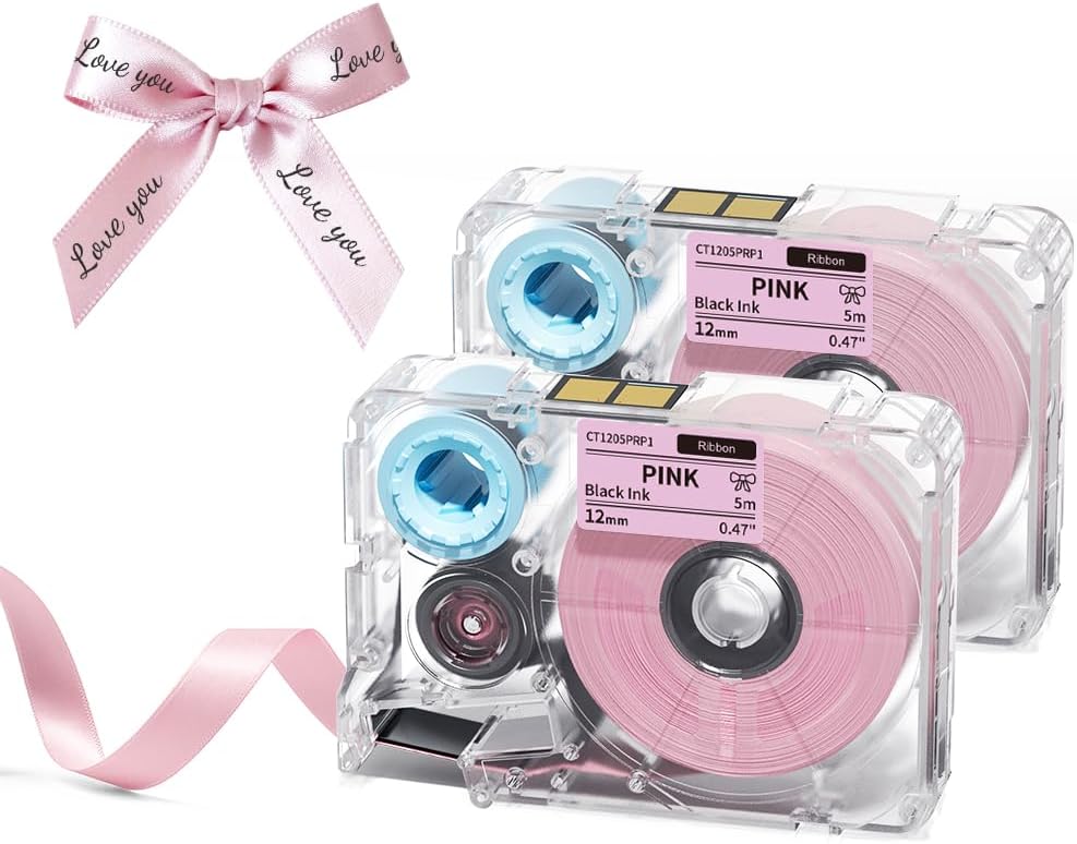 Phomemo A30 P15 Exclusive Decorative Fabric Ribbons (2-Pack) | Personalized Satin Label Tape for Gift Wrapping, Weddings, & DIY Crafts | 12mm x 5m