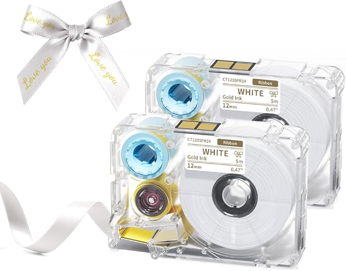 Phomemo A30 P15 Exclusive Decorative Fabric Ribbons (2-Pack) | Personalized Satin Label Tape for Gift Wrapping, Weddings, & DIY Crafts | 12mm x 5m