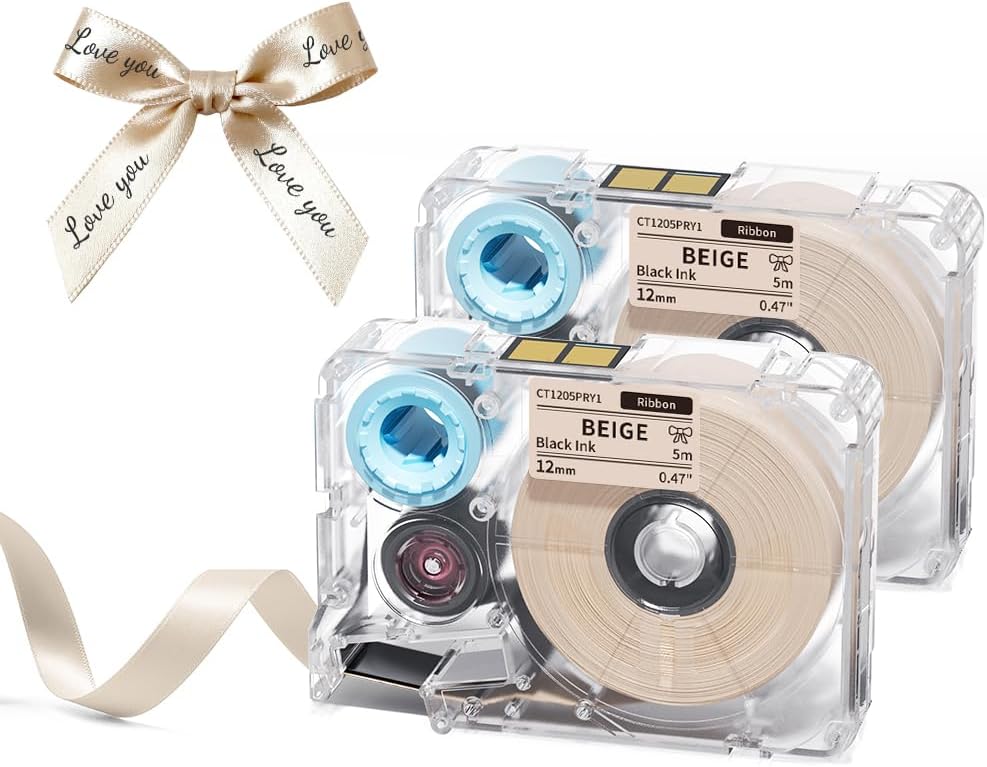 Phomemo A30 P15 Exclusive Decorative Fabric Ribbons (2-Pack) | Personalized Satin Label Tape for Gift Wrapping, Weddings, & DIY Crafts | 12mm x 5m