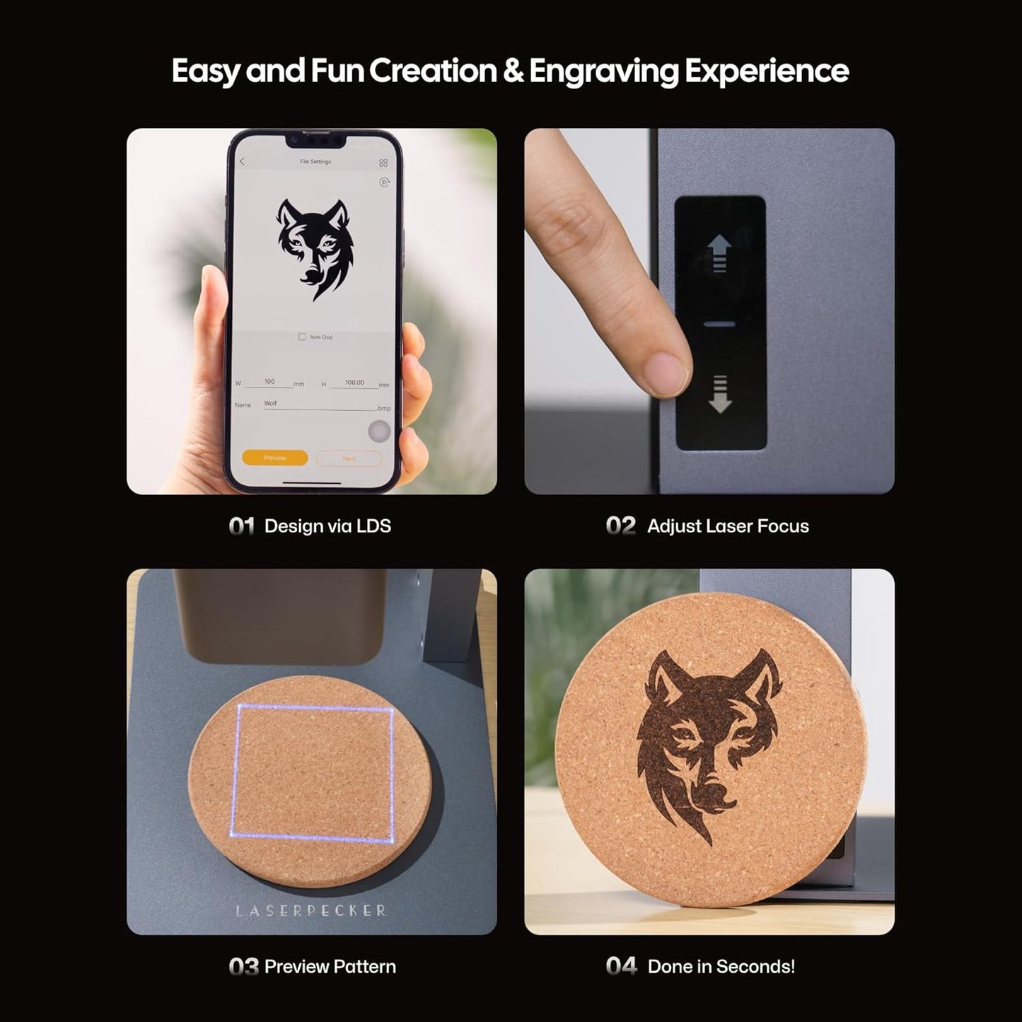 LaserPecker LP2 Laser Engraver – Ultra-Fast Handheld Engraving Machine with 360° Rotary Axis, Galvo Tech, 0.05mm Precision for Wood, Leather, Metal.