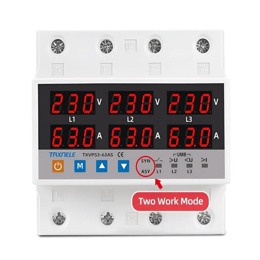 HIVAGI® 100A 3-Phase Voltage & Current Protector | SYNC/ASYNC Modes | Surge, Overload, Phase Loss Protection | Adjustable Over/Under Voltage & Overcurrent.