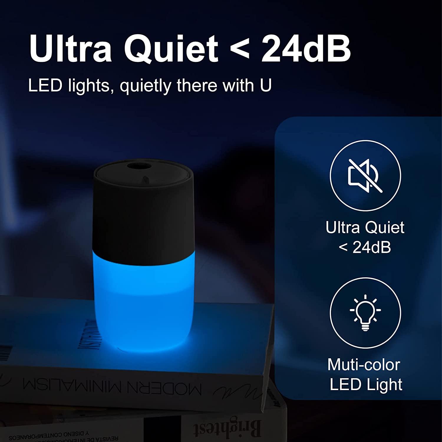 Mini Usb Ultrasonic Air Humidifier - Ultra Quiet Air Humidifier For Office,  Bedroom, Etc. - Small Air Purifier With 7-color Led Light (white)