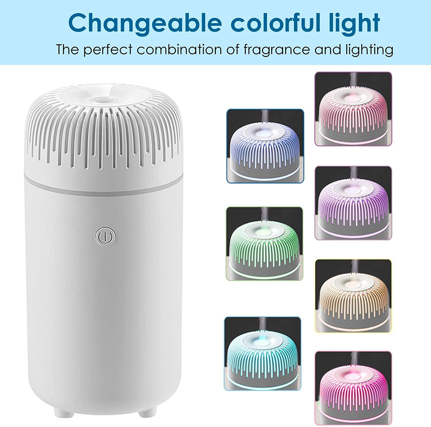 HIVAGI® Car Diffusers, 7 Color Car Essential Oil Diffuser, USB Portable Humidifier for Car Travel Office Bedroom (White). - HIVAGI®