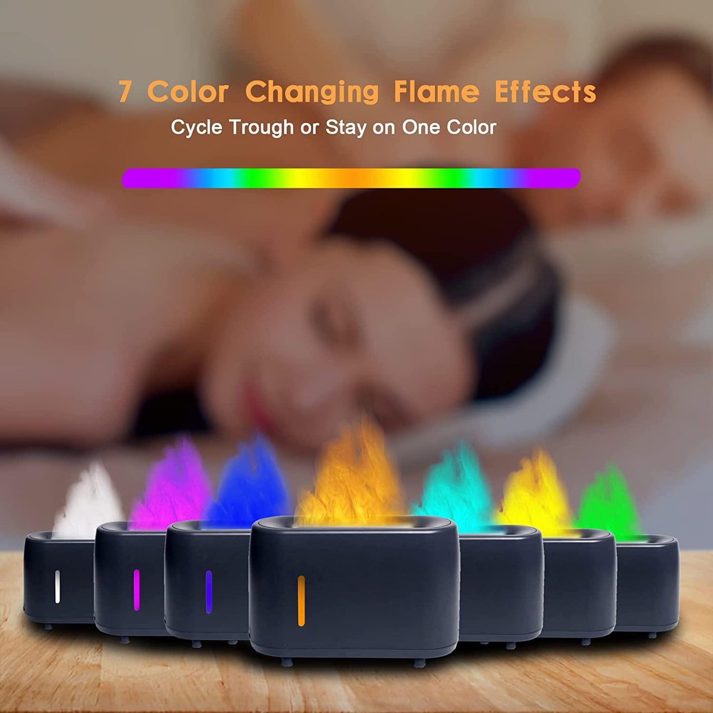 HIVAGI® Essential Oil Diffusers, 240ml Flame Air Diffuser Humidifier, with 7 Color Changing Modes for Bedroom Home, Office, Spa, Gym, etc. (Black) - HIVAGI®