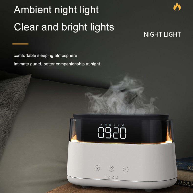 HIVAGI® Elegant Alarm Clock Aroma Oil Diffuser Innovative Simulation Flame Humidifier With Timer Function Flame Night Light for Home Office Yoga Gym. - HIVAGI®