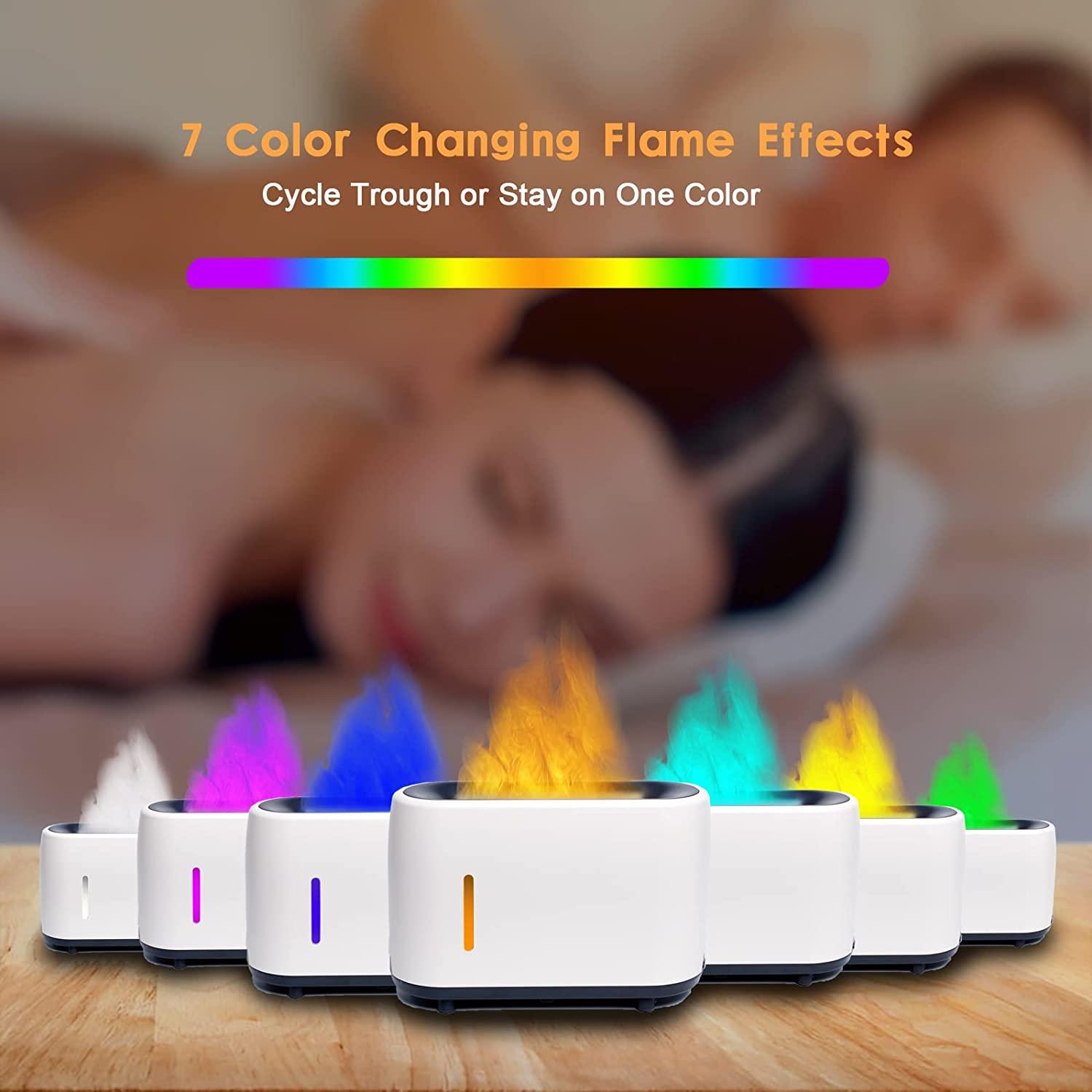 HIVAGI® Essential Oil Diffuser 7 Color 2 Mist Mode Flame Lights, Ultra-Silent Cool Mist Humidifier Aroma Diffuser for Home, Office, Yoga (White). - HIVAGI®